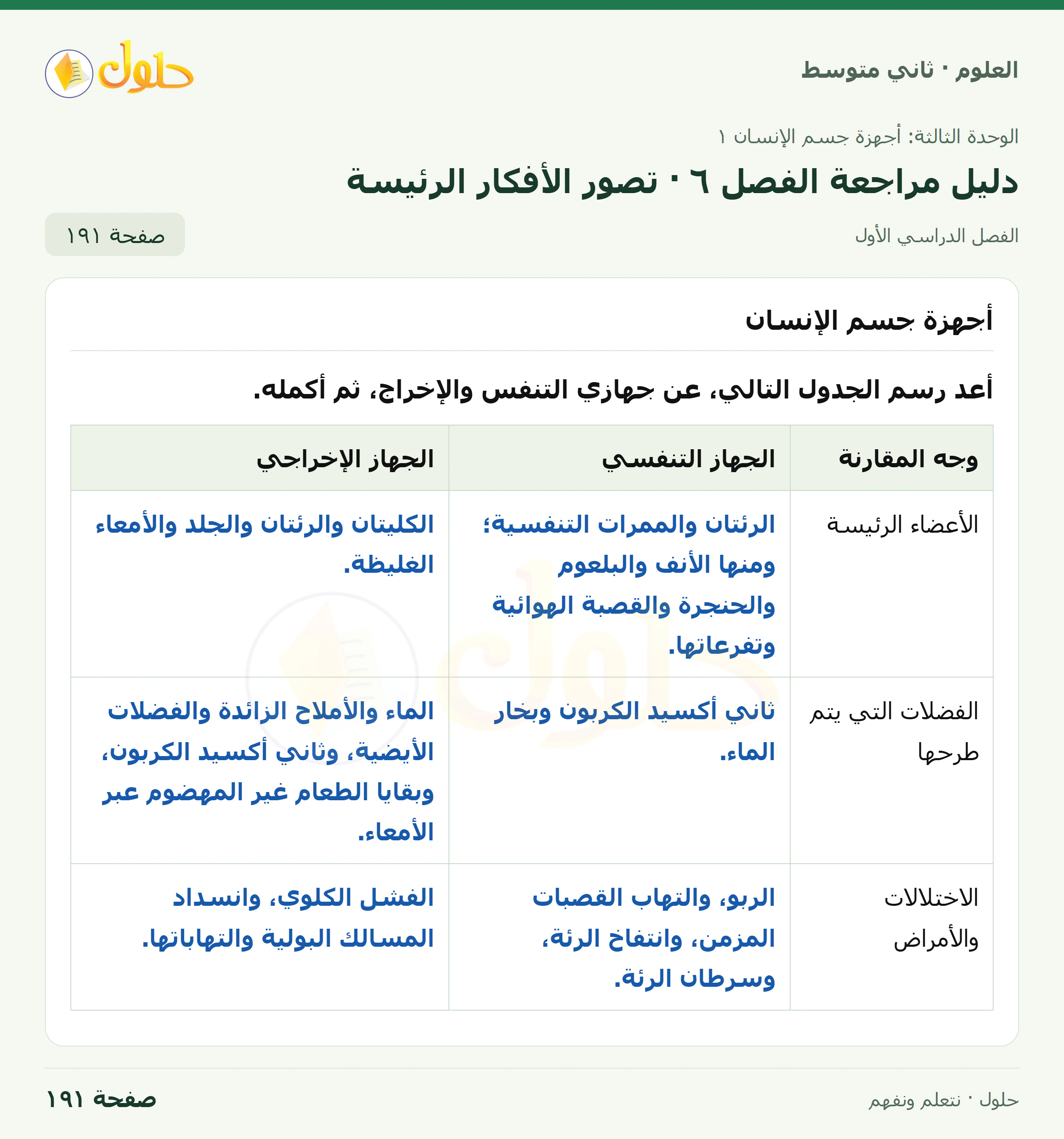 حل علوم الصف الثاني المتوسط صفحة 191 الجزء 1