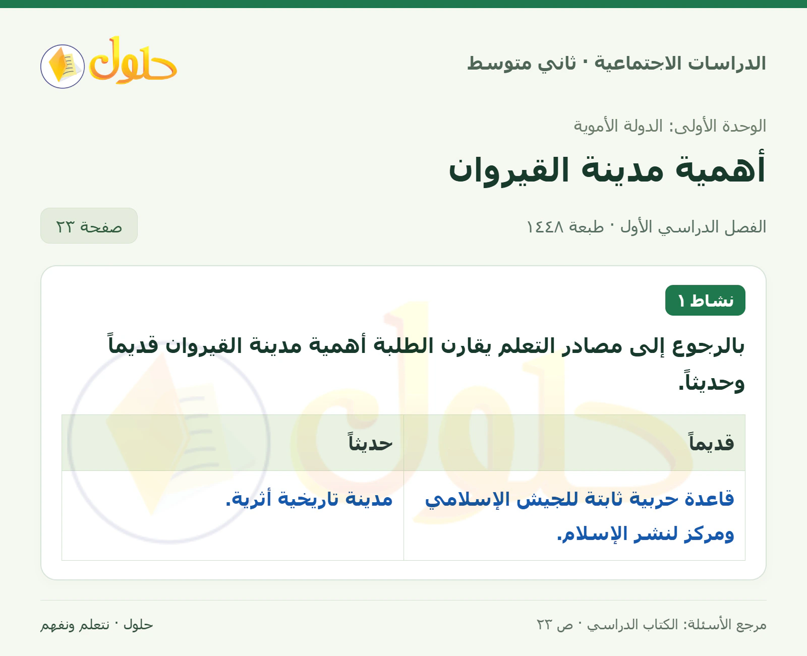 حل الدراسات الاجتماعية للصف الثاني المتوسط، الفصل الدراسي الأول، صفحة ٢٣، الجزء ١