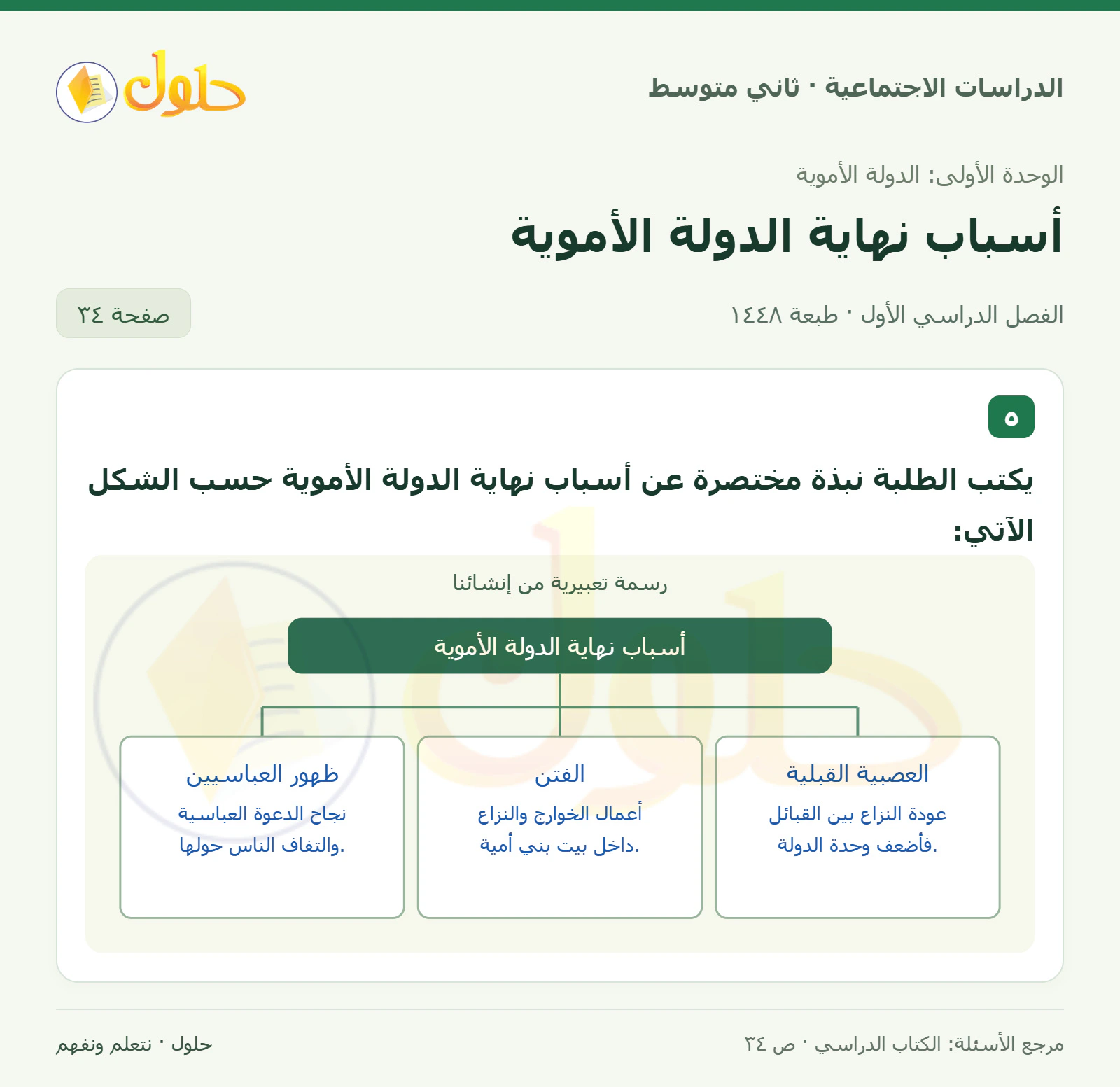 حل الدراسات الاجتماعية للصف الثاني المتوسط، الفصل الدراسي الأول، صفحة ٣٤، الجزء ١