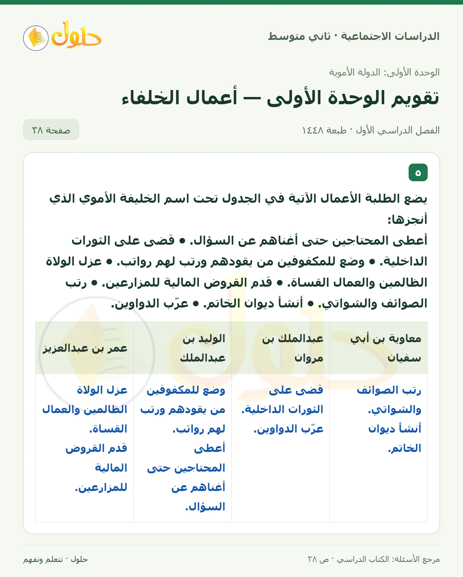 حل الدراسات الاجتماعية للصف الثاني المتوسط، الفصل الدراسي الأول، صفحة ٣٨، الجزء ١