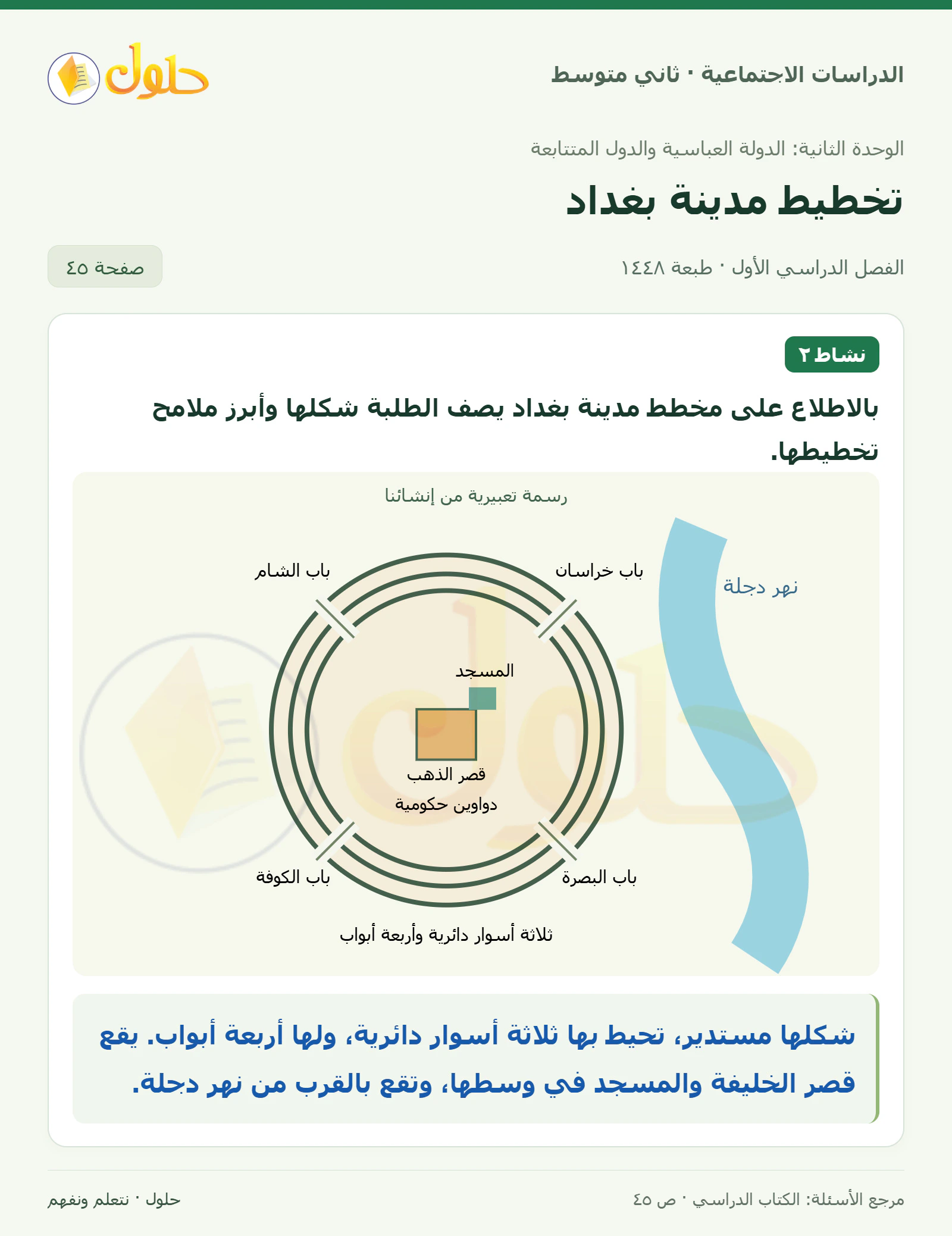 حل الدراسات الاجتماعية للصف الثاني المتوسط، الفصل الدراسي الأول، صفحة ٤٥، الجزء ١