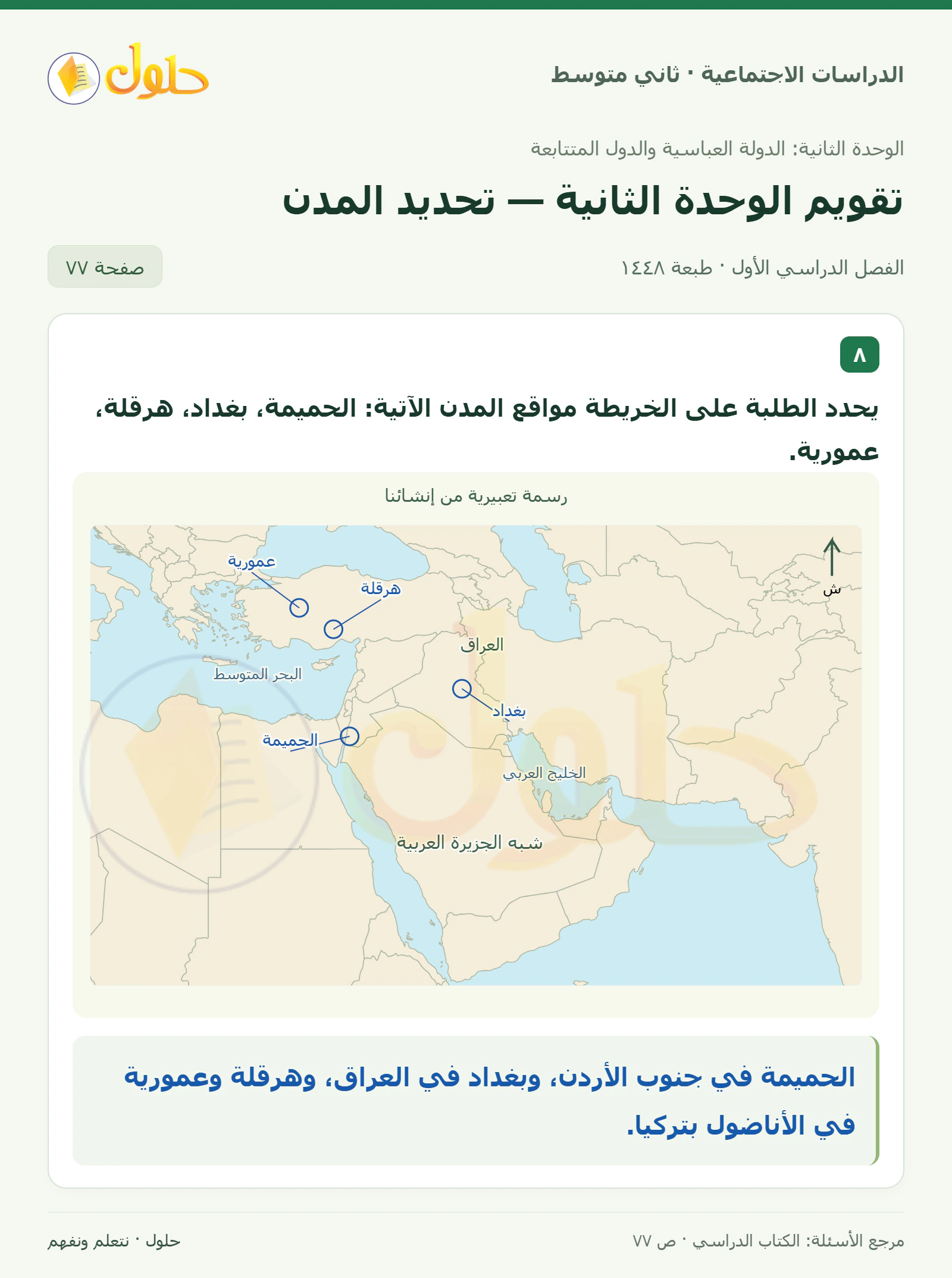 حل الدراسات الاجتماعية للصف الثاني المتوسط، الفصل الدراسي الأول، صفحة ٧٧، الجزء ١
