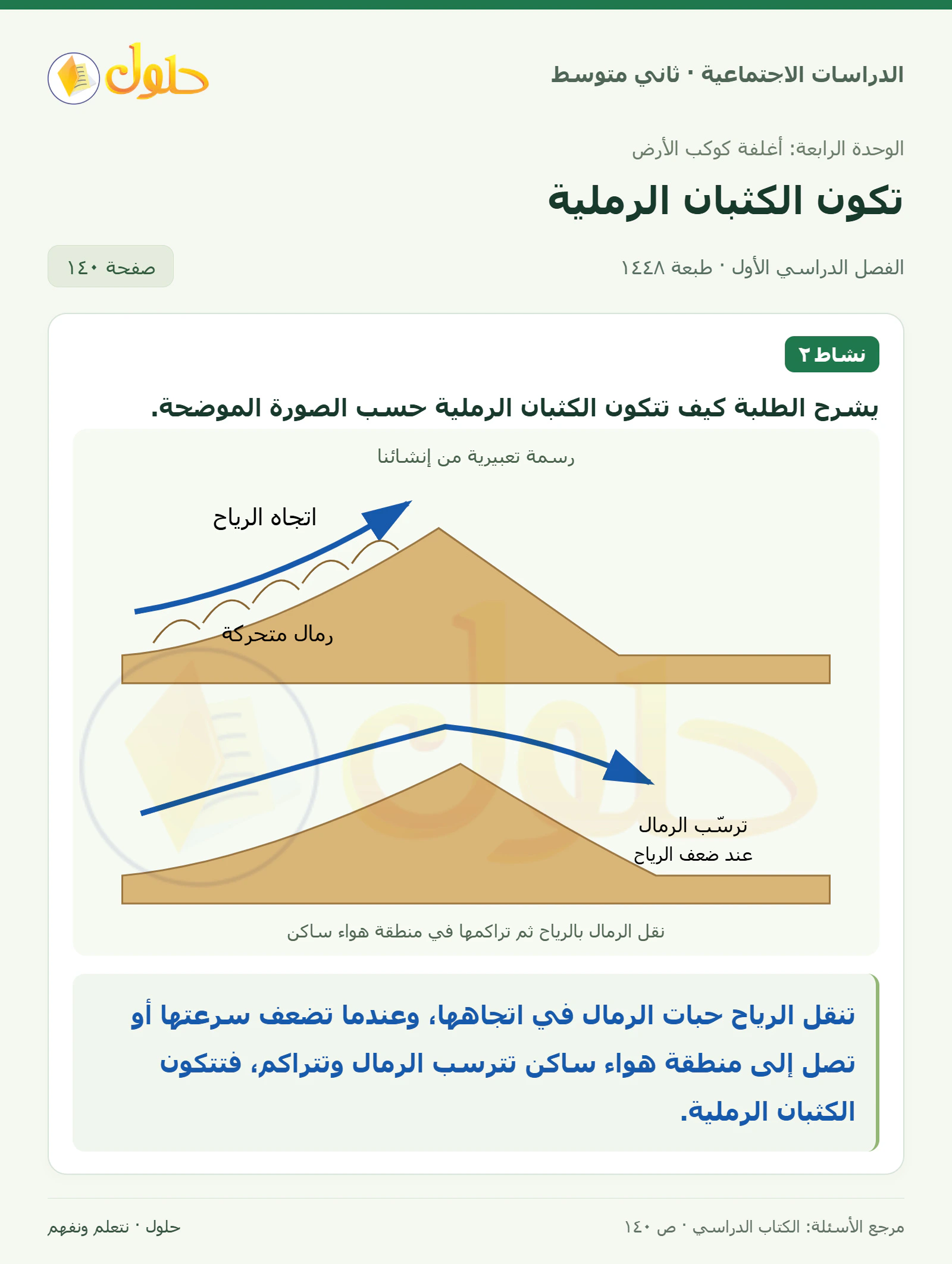 حل الدراسات الاجتماعية للصف الثاني المتوسط، الفصل الدراسي الأول، صفحة ١٤٠، الجزء ١