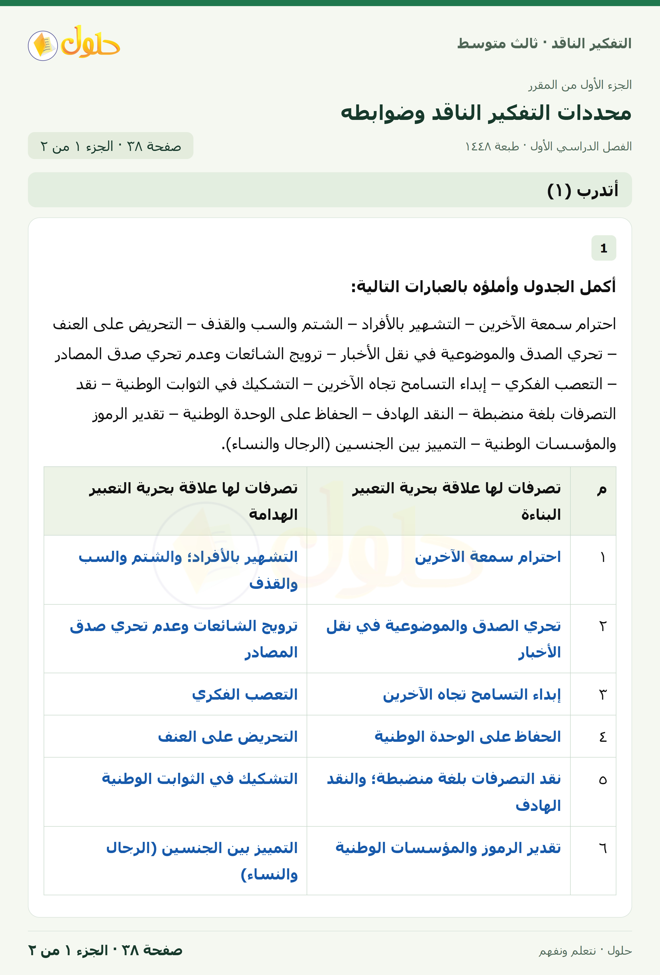 أتدرب (١) صفحة ٣٨ — الجزء ١