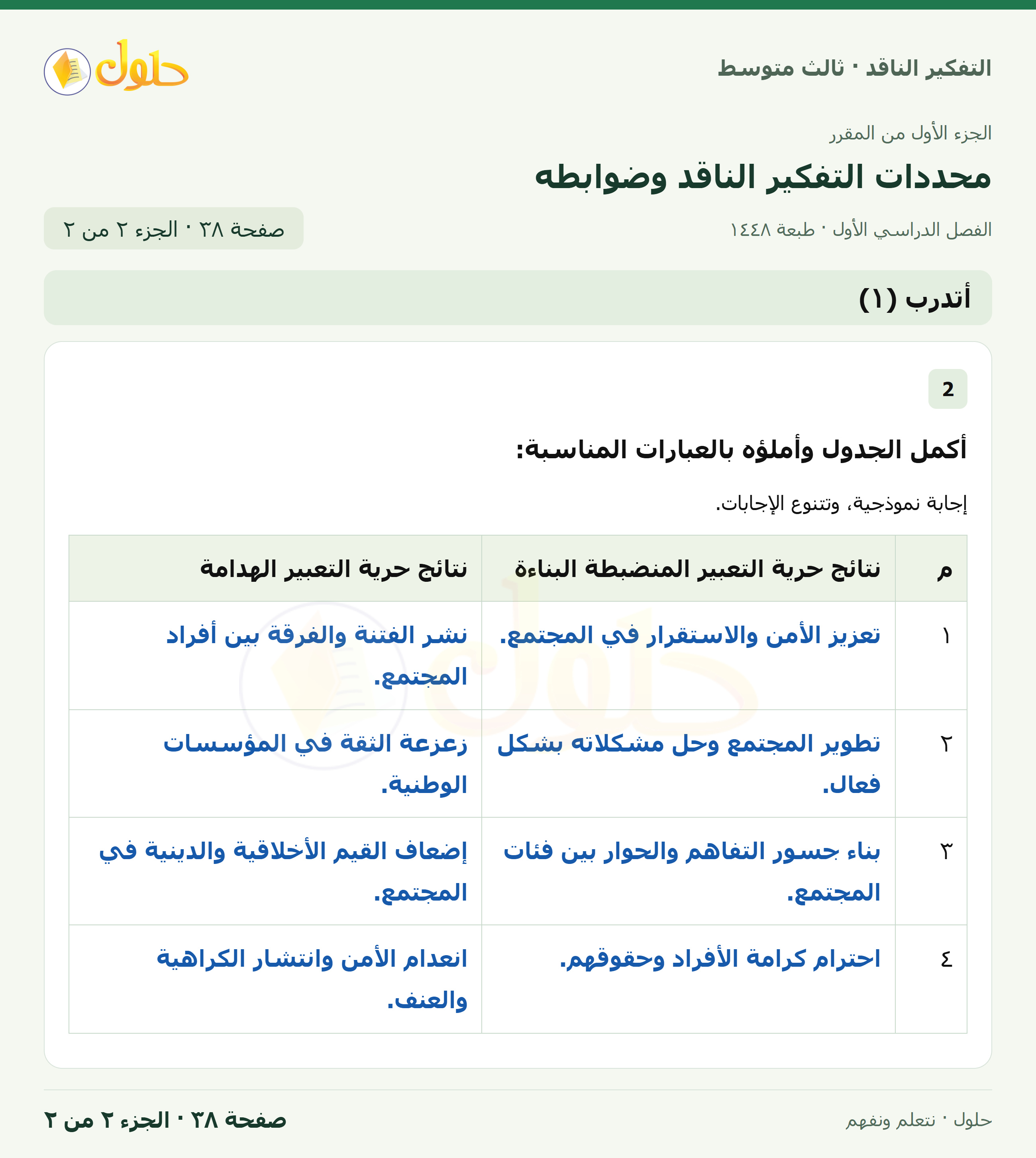 أتدرب (١) صفحة ٣٨ — الجزء ٢
