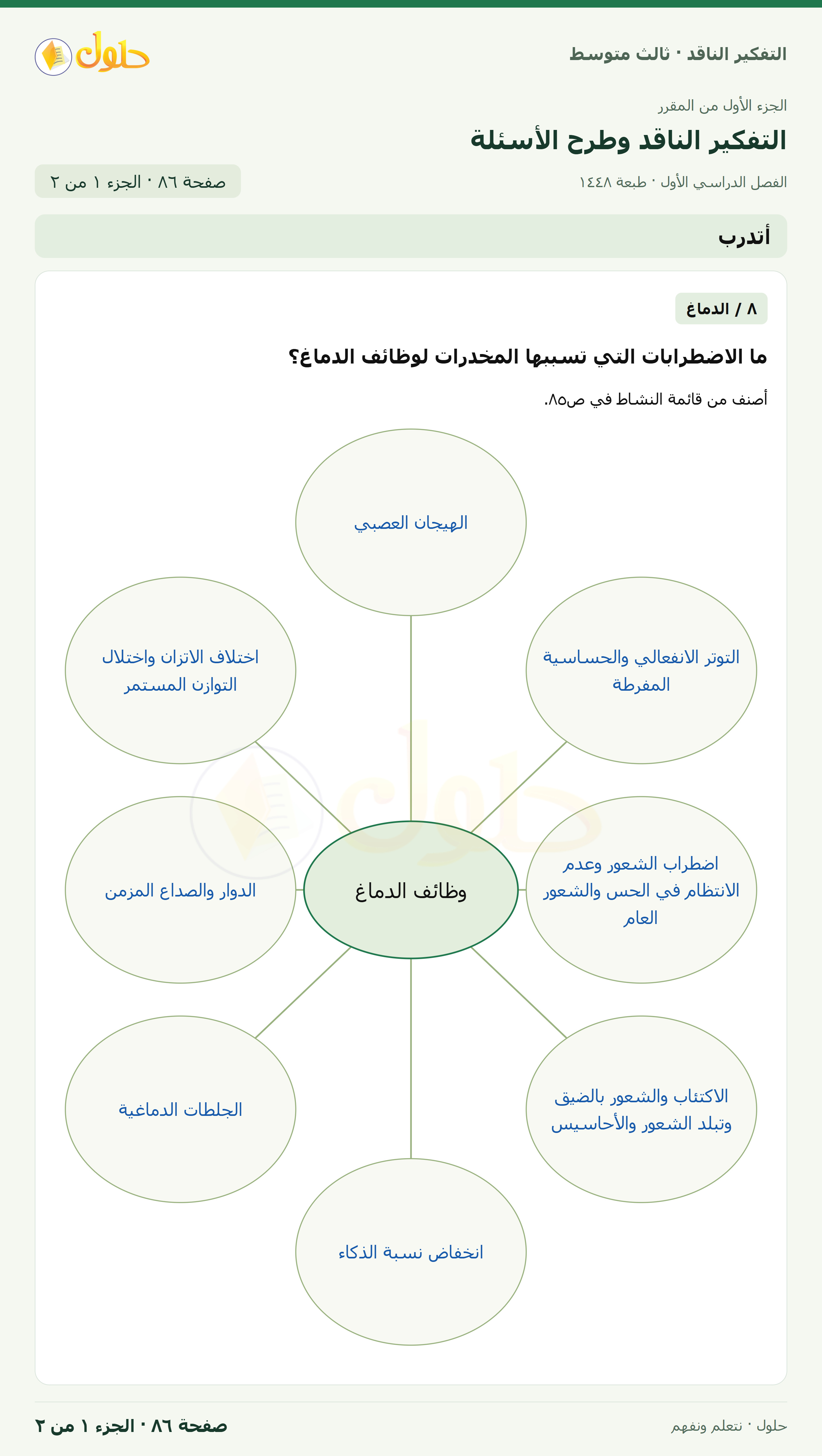 أتدرب — ٨: تصنيف الاضطرابات صفحة ٨٦ — الجزء ١