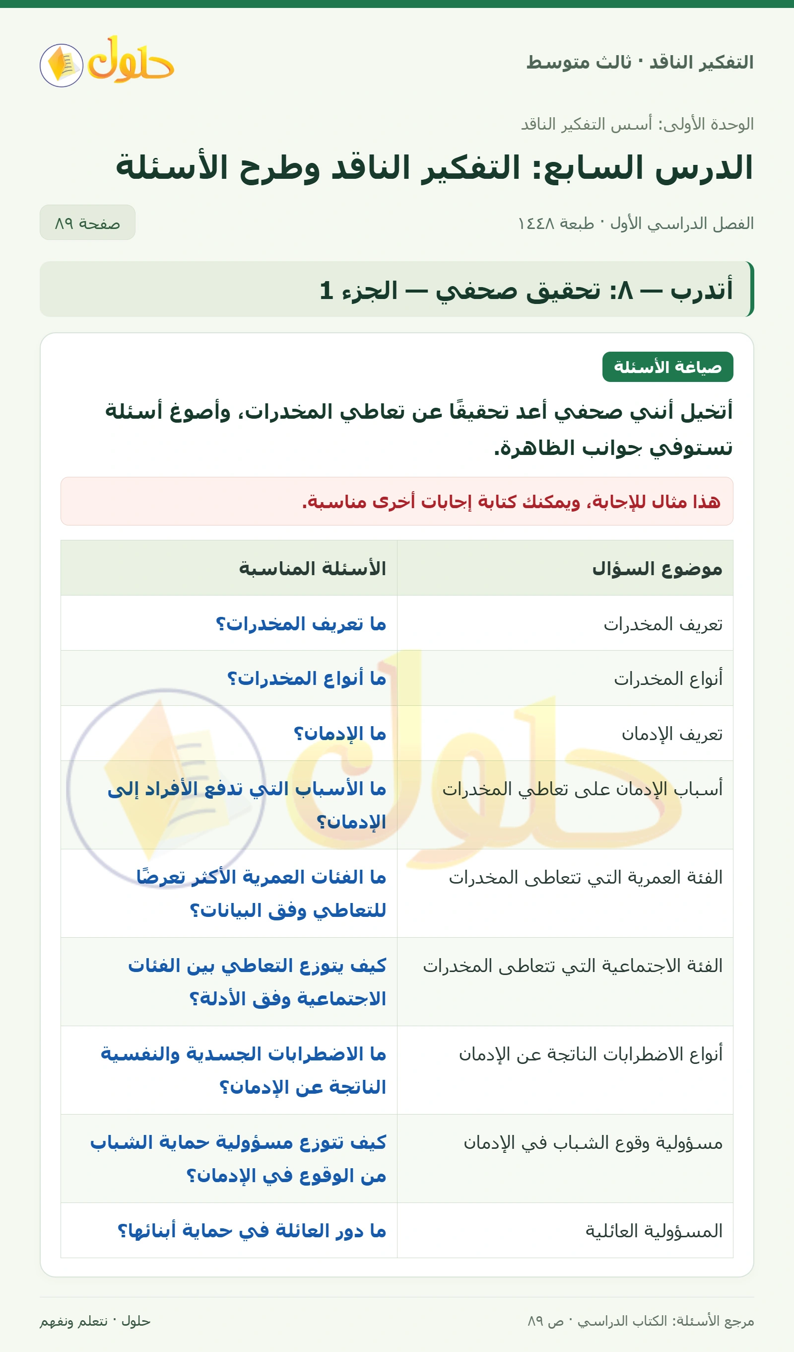 أتدرب — ٨: تحقيق صحفي صفحة ٨٩ — الجزء ١