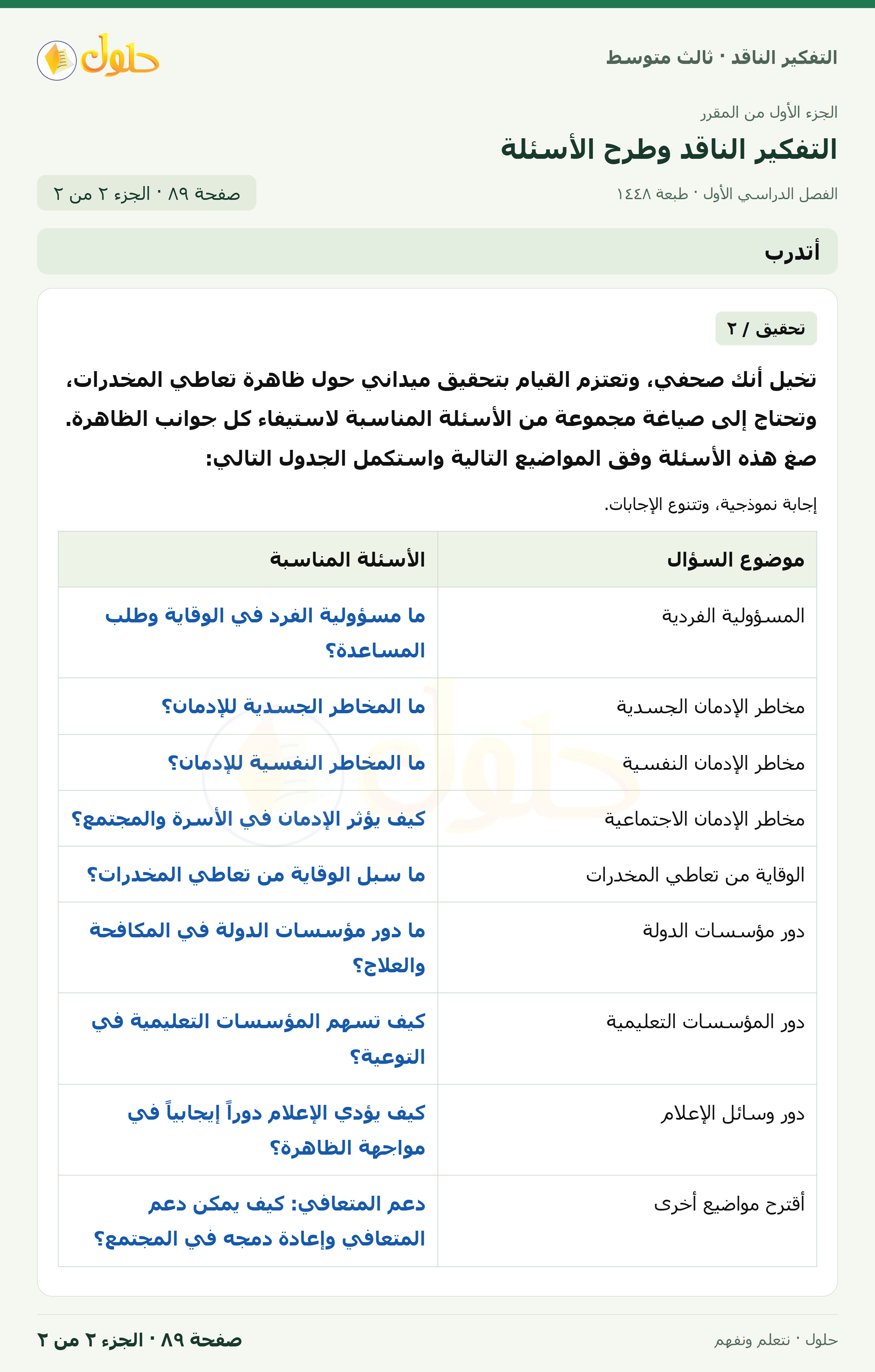 أتدرب — ٨: تحقيق صحفي صفحة ٨٩ — الجزء ٢