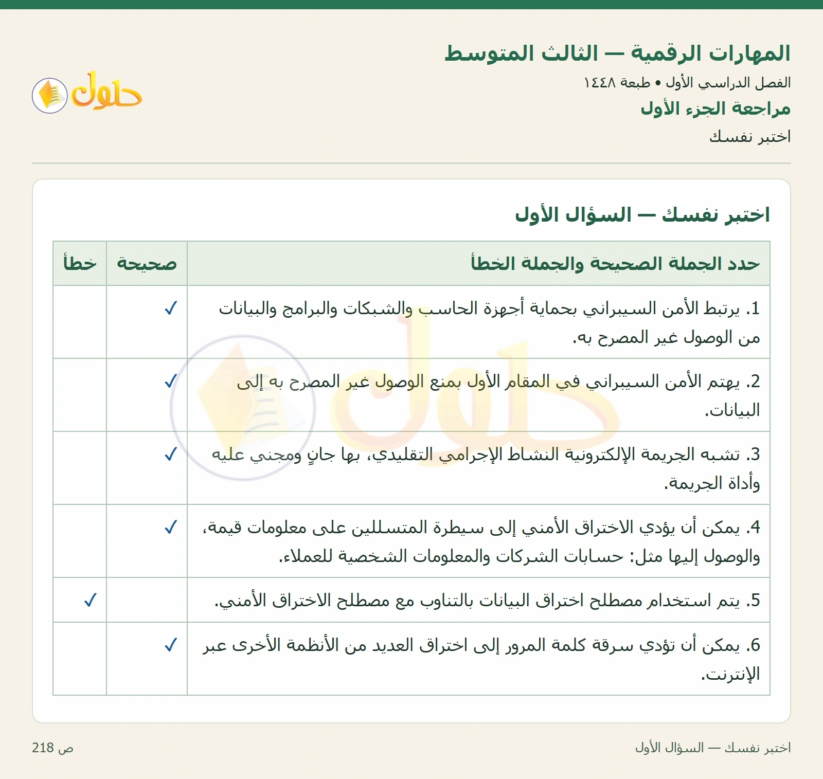 اختبر نفسك صفحة ٢١٨ — الجزء ١