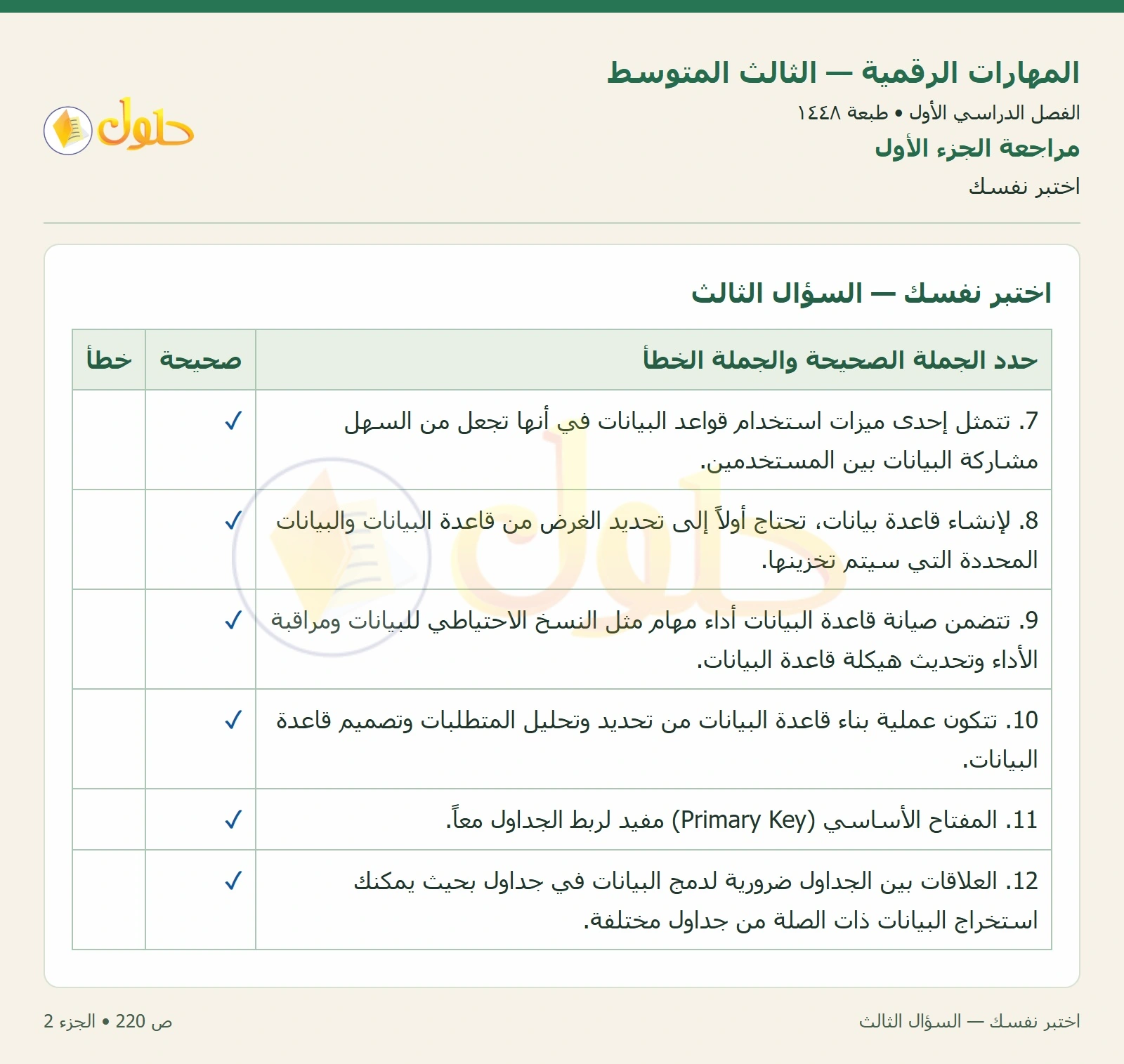 اختبر نفسك صفحة ٢٢٠ — الجزء ٢