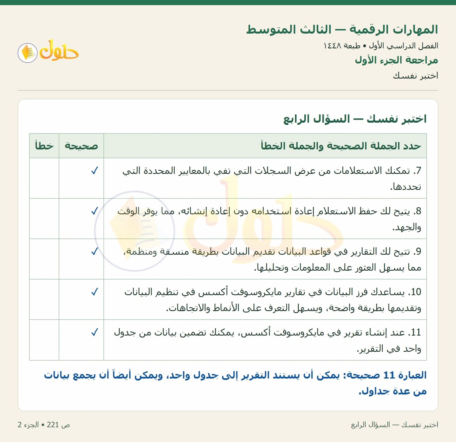 اختبر نفسك صفحة ٢٢١ — الجزء ٢