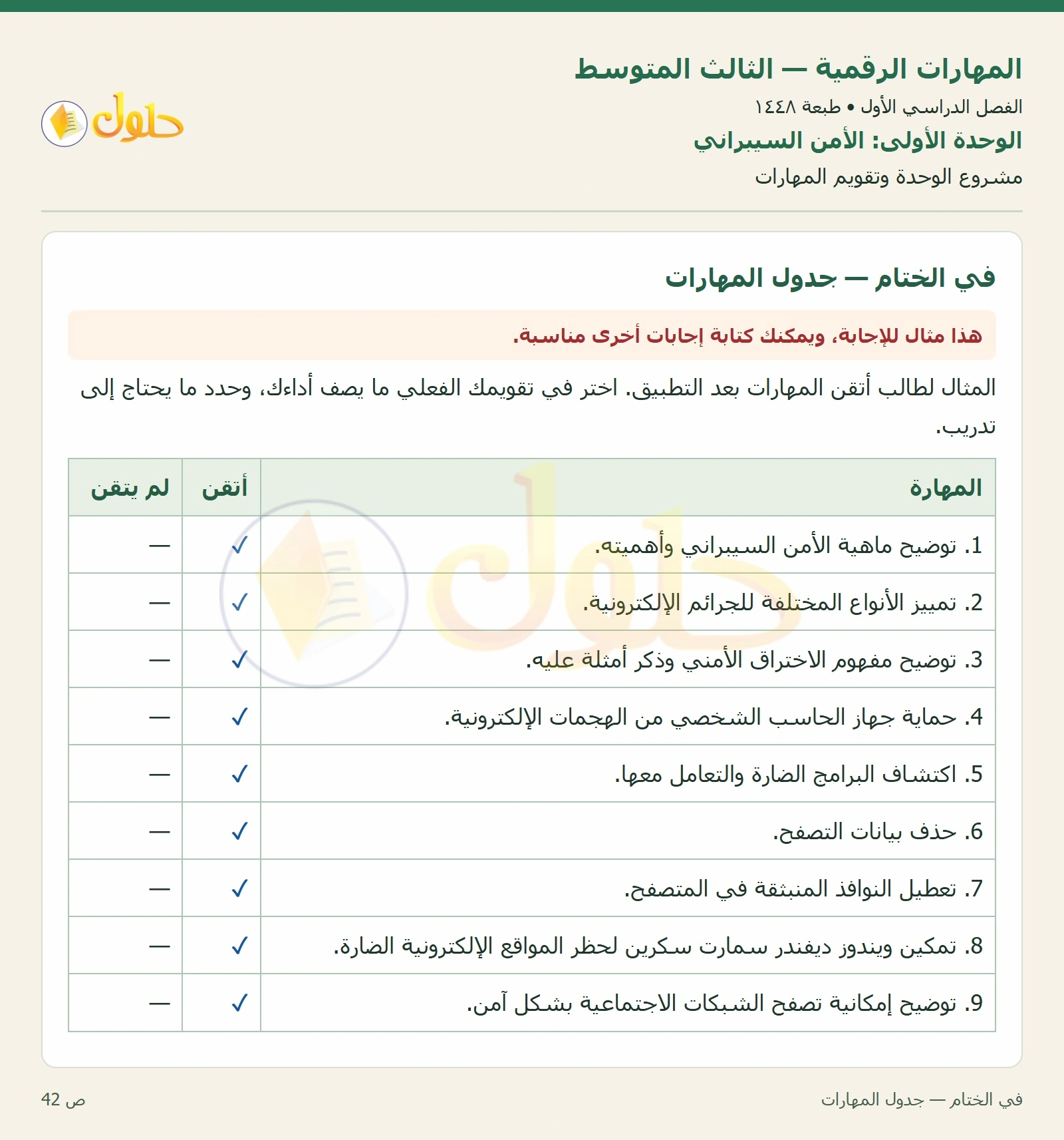 مشروع وتقويم المهارات صفحة ٤٢
