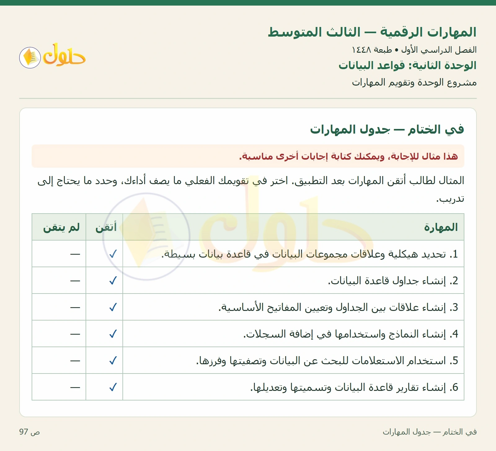 مشروع وتقويم المهارات صفحة ٩٧