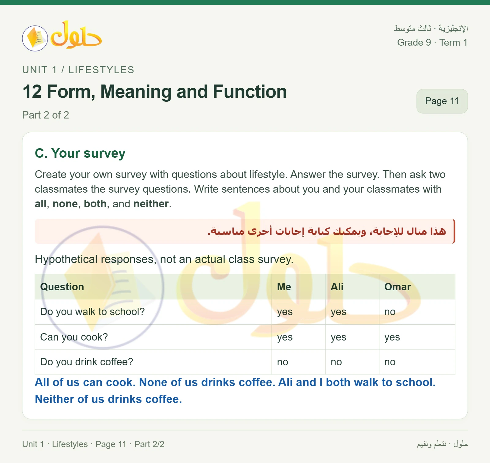 حل اللغة الإنجليزية للصف الثالث المتوسط صفحة ١١ الجزء ٢