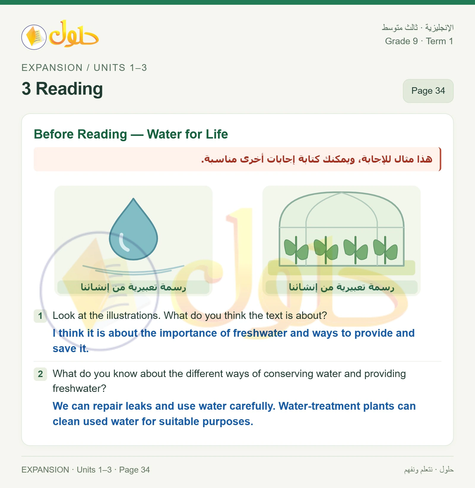 حل اللغة الإنجليزية للصف الثالث المتوسط صفحة ٣٤ الجزء ١