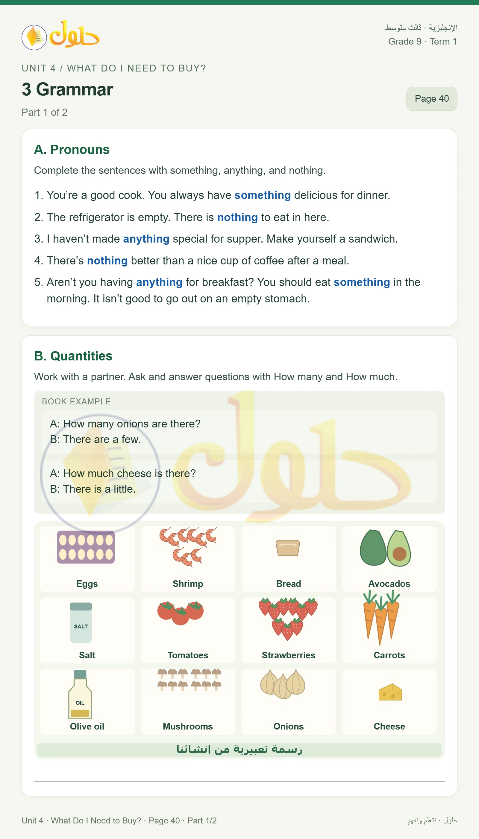 حل اللغة الإنجليزية للصف الثالث المتوسط صفحة ٤٠ الجزء ١