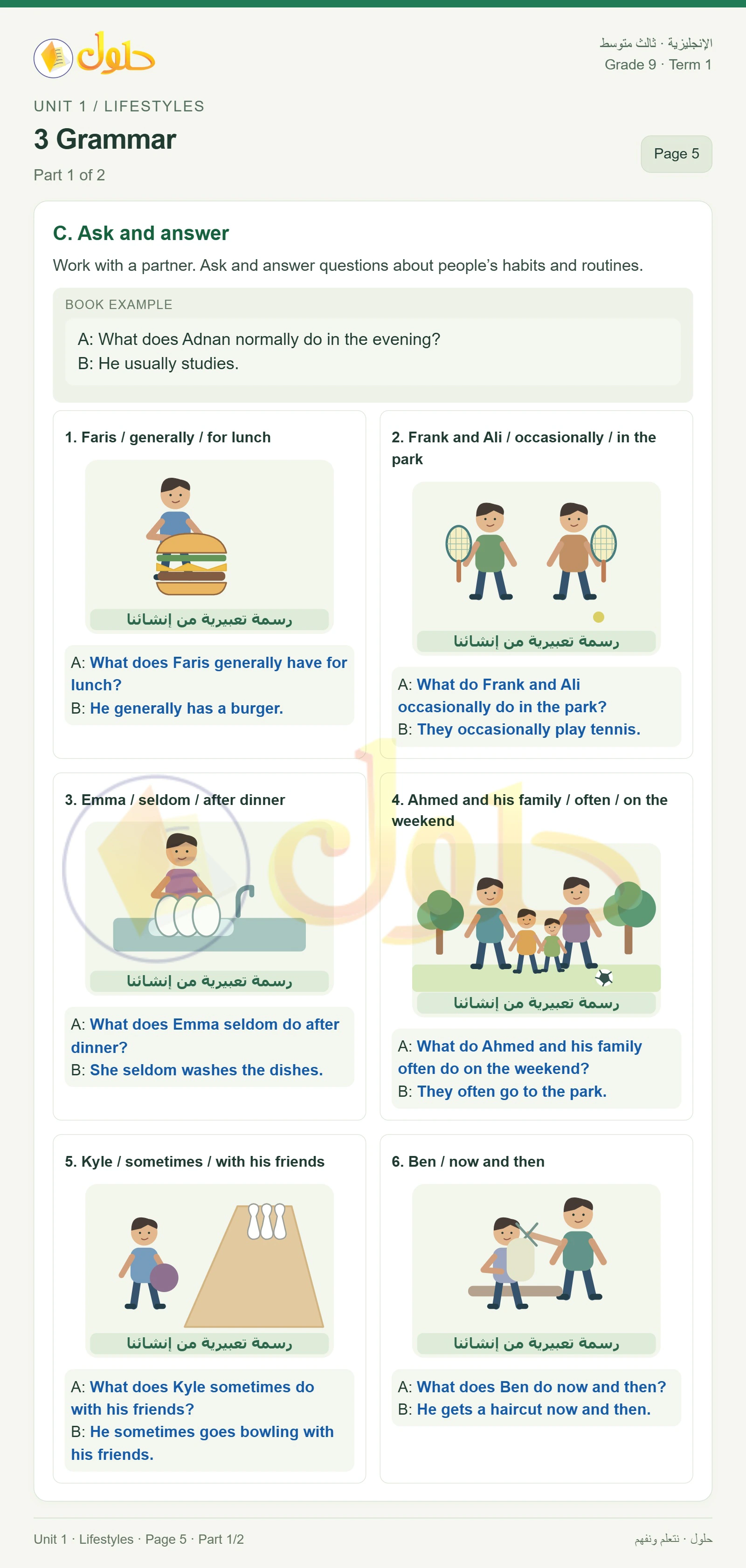 حل اللغة الإنجليزية للصف الثالث المتوسط صفحة ٥ الجزء ١