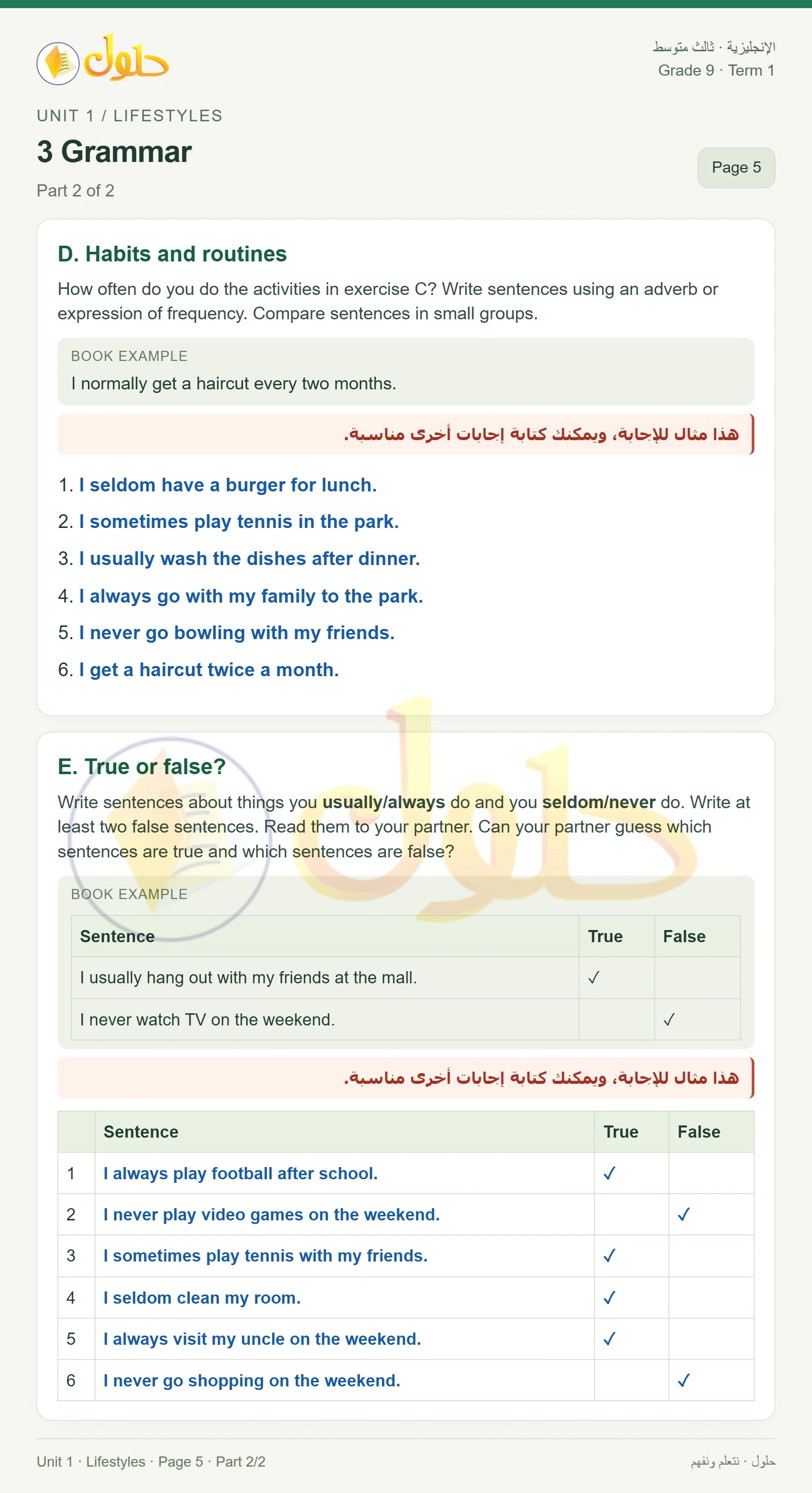 حل اللغة الإنجليزية للصف الثالث المتوسط صفحة ٥ الجزء ٢