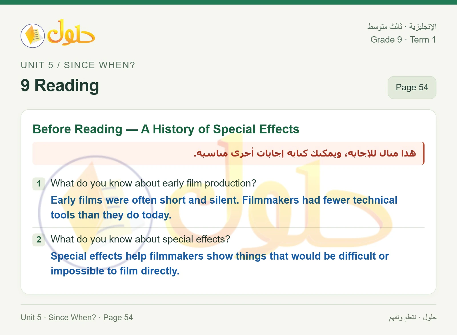 حل اللغة الإنجليزية للصف الثالث المتوسط صفحة ٥٤ الجزء ١