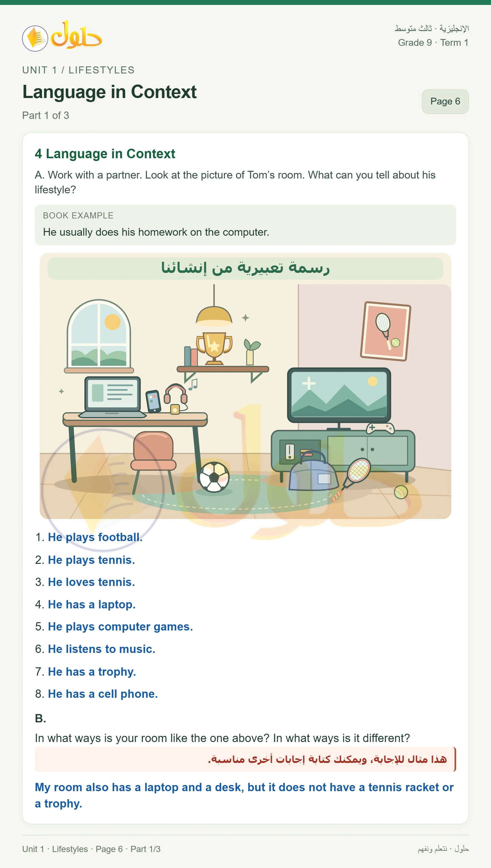 حل اللغة الإنجليزية للصف الثالث المتوسط صفحة ٦ الجزء ١