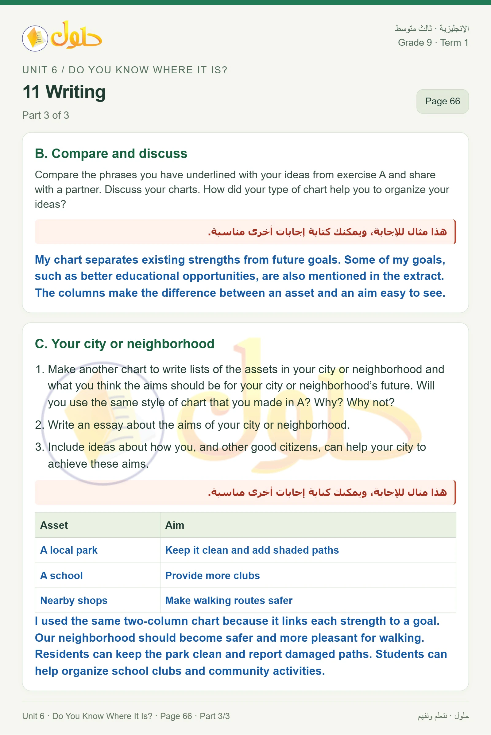 حل اللغة الإنجليزية للصف الثالث المتوسط صفحة ٦٦ الجزء ٣
