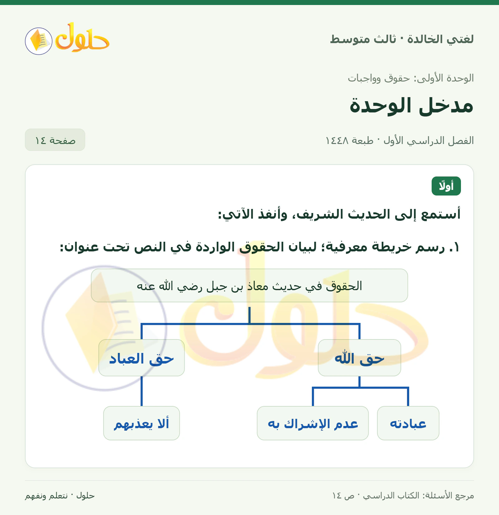 حل لغتي الخالدة للصف الثالث المتوسط صفحة 14 الجزء 1