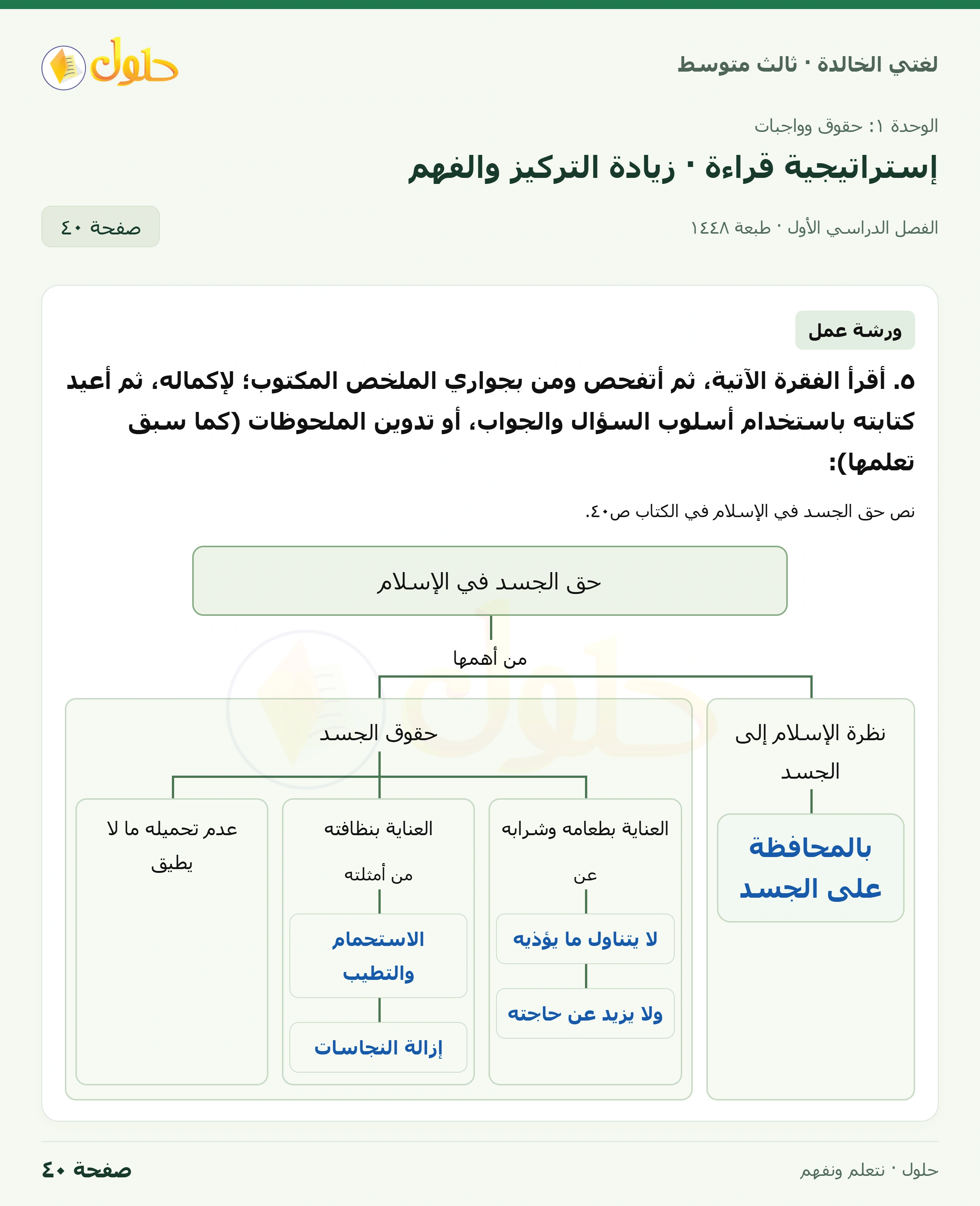 حل لغتي الخالدة للصف الثالث المتوسط صفحة 40 الجزء 1