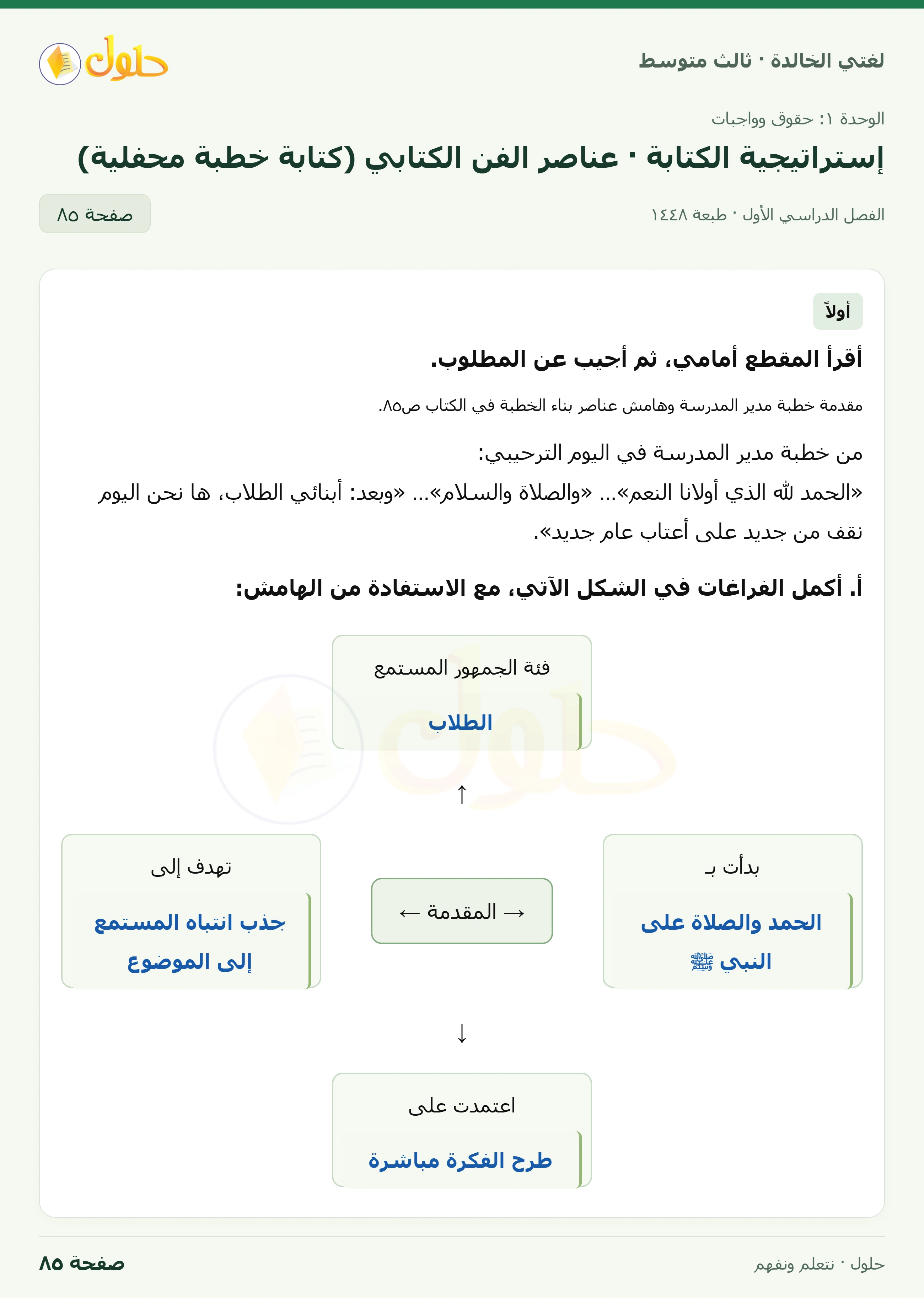 حل لغتي الخالدة للصف الثالث المتوسط صفحة 85 الجزء 1