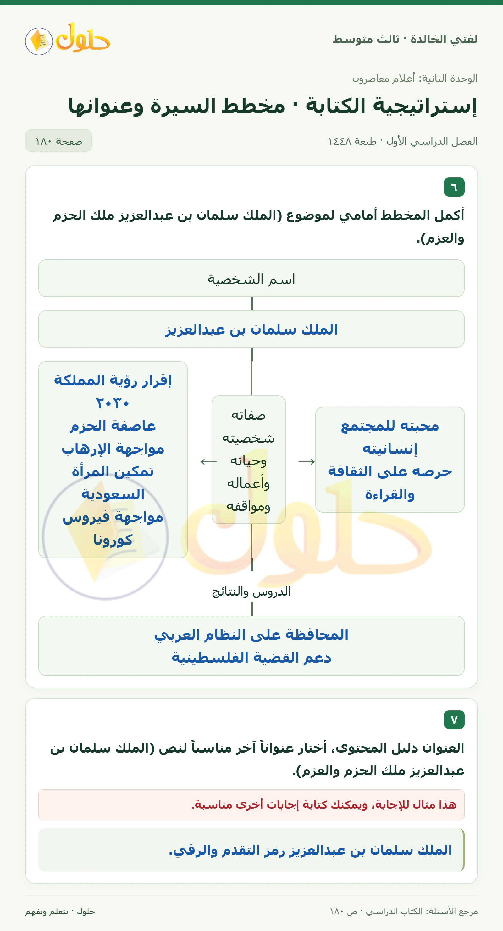 حل لغتي الخالدة للصف الثالث المتوسط صفحة 180 الجزء 1