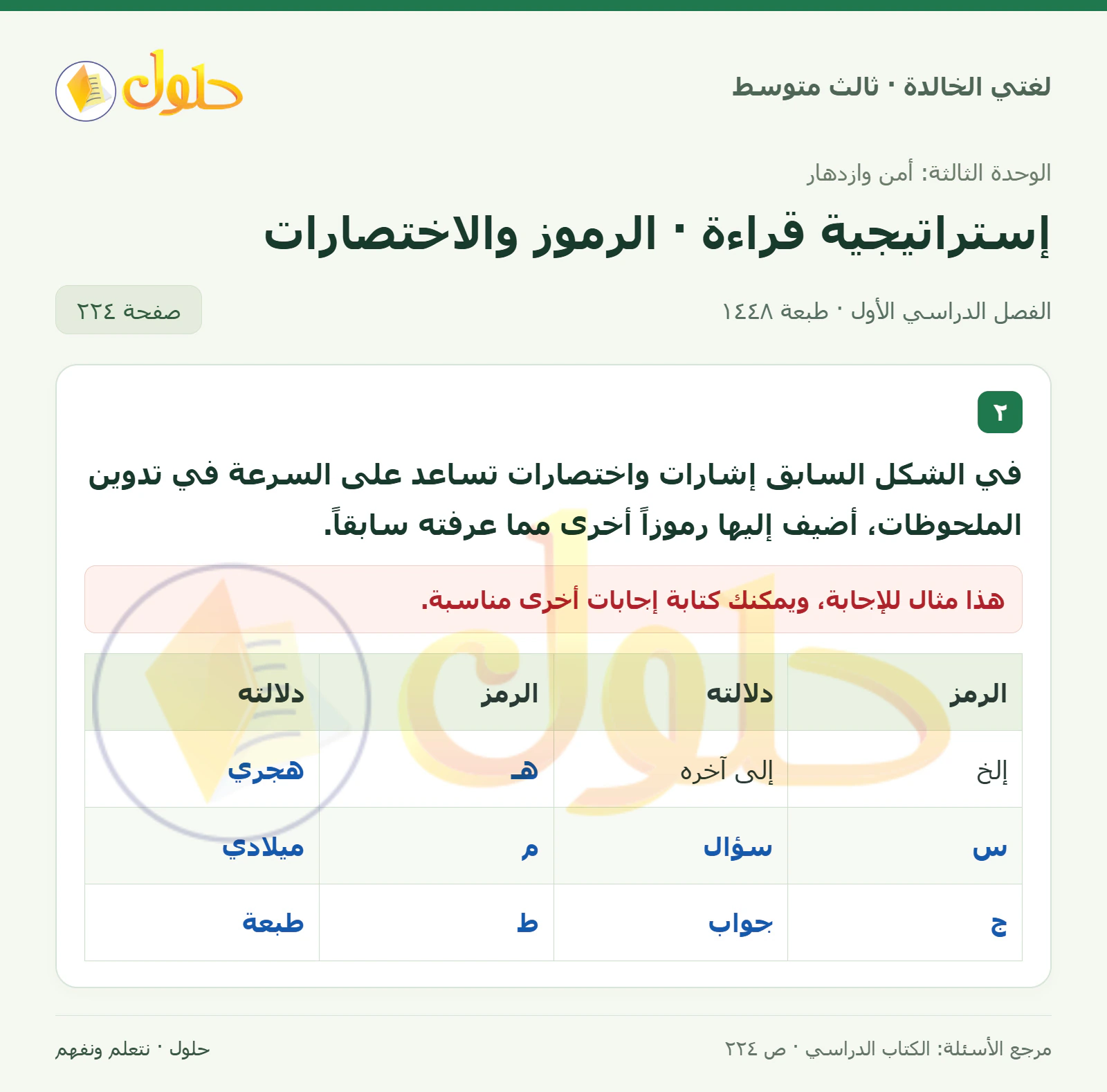 حل لغتي الخالدة للصف الثالث المتوسط صفحة 224 الجزء 1