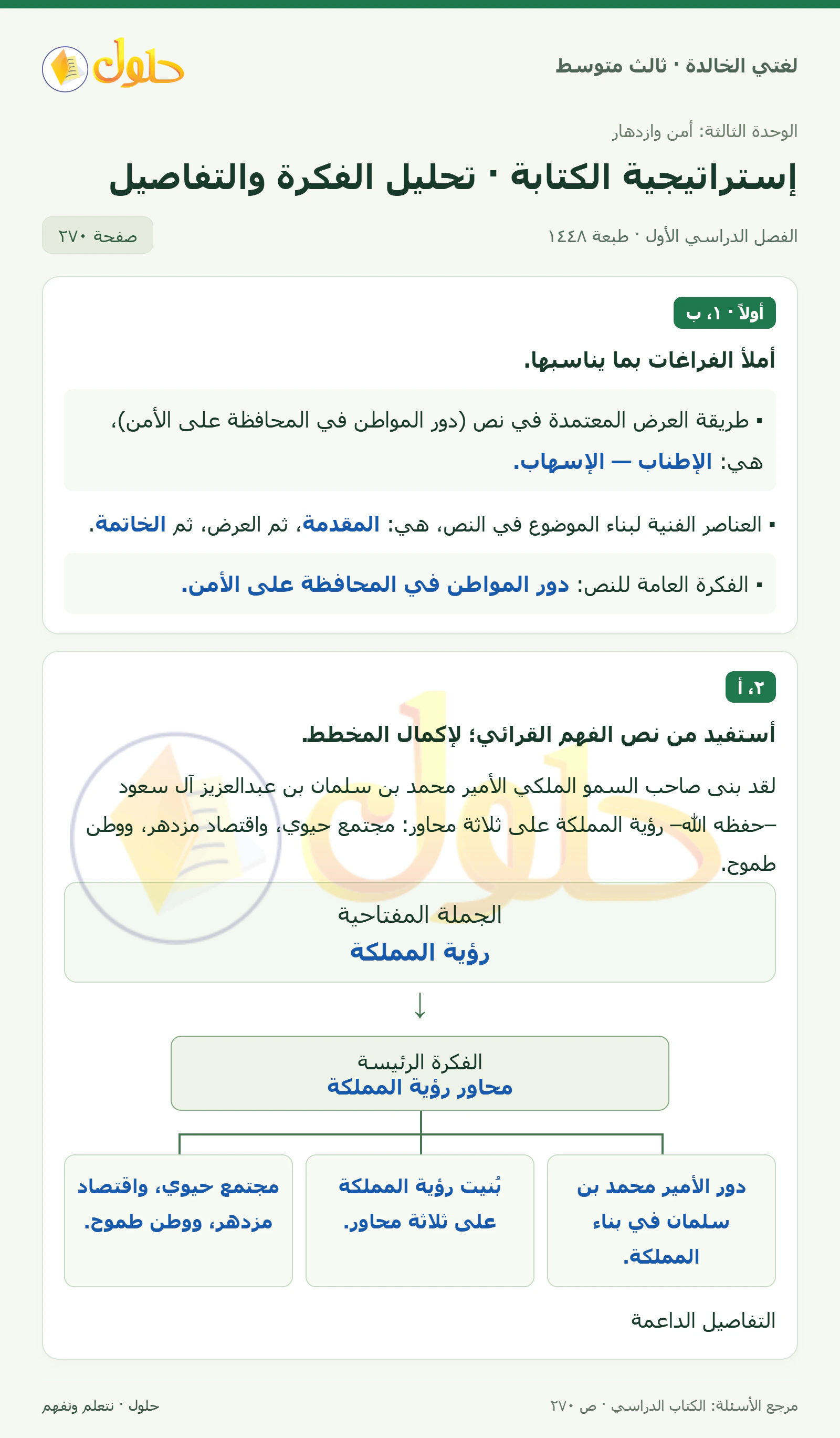 حل لغتي الخالدة للصف الثالث المتوسط صفحة 270 الجزء 1