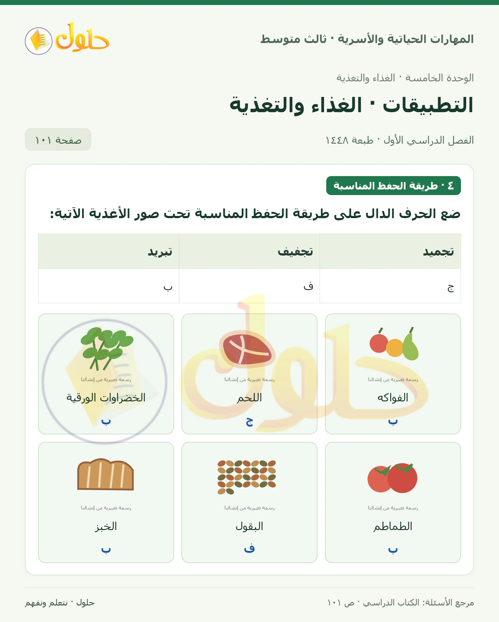 حل المهارات الحياتية والأسرية للصف الثالث المتوسط، الفصل الدراسي الأول، صفحة ١٠١، الجزء ١