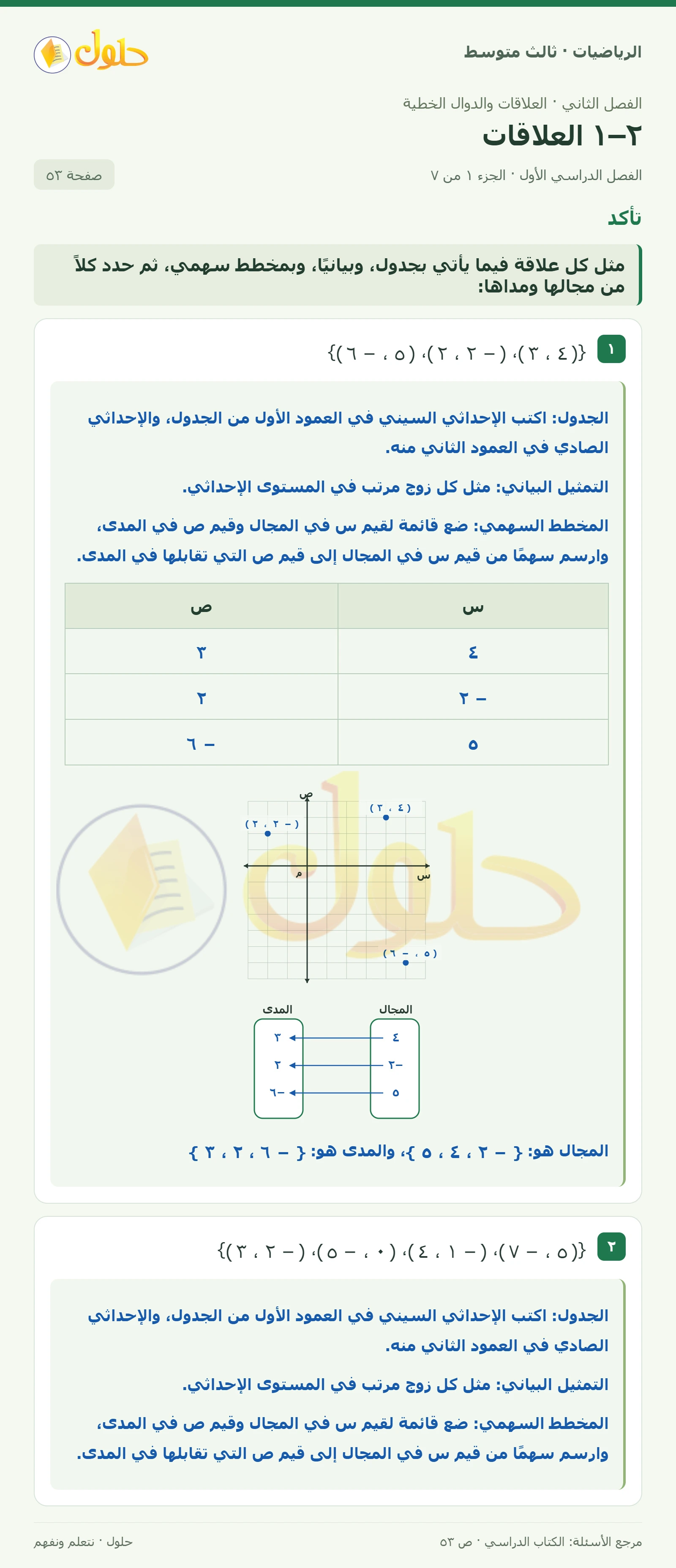 الرياضيات ثالث متوسط، الفصل ٢، صفحة ٥٣، الجزء ١