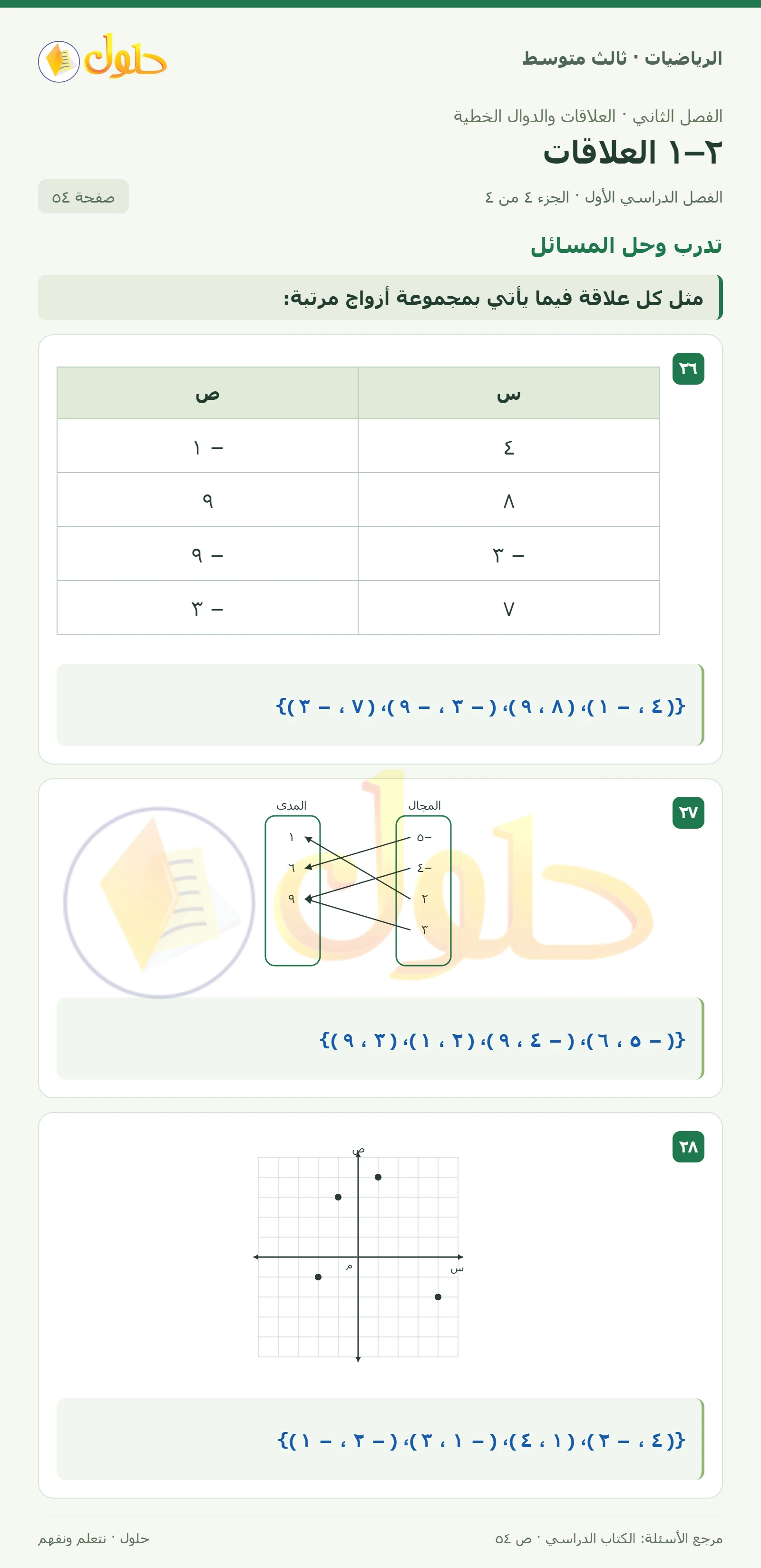 الرياضيات ثالث متوسط، الفصل ٢، صفحة ٥٤، الجزء ٤