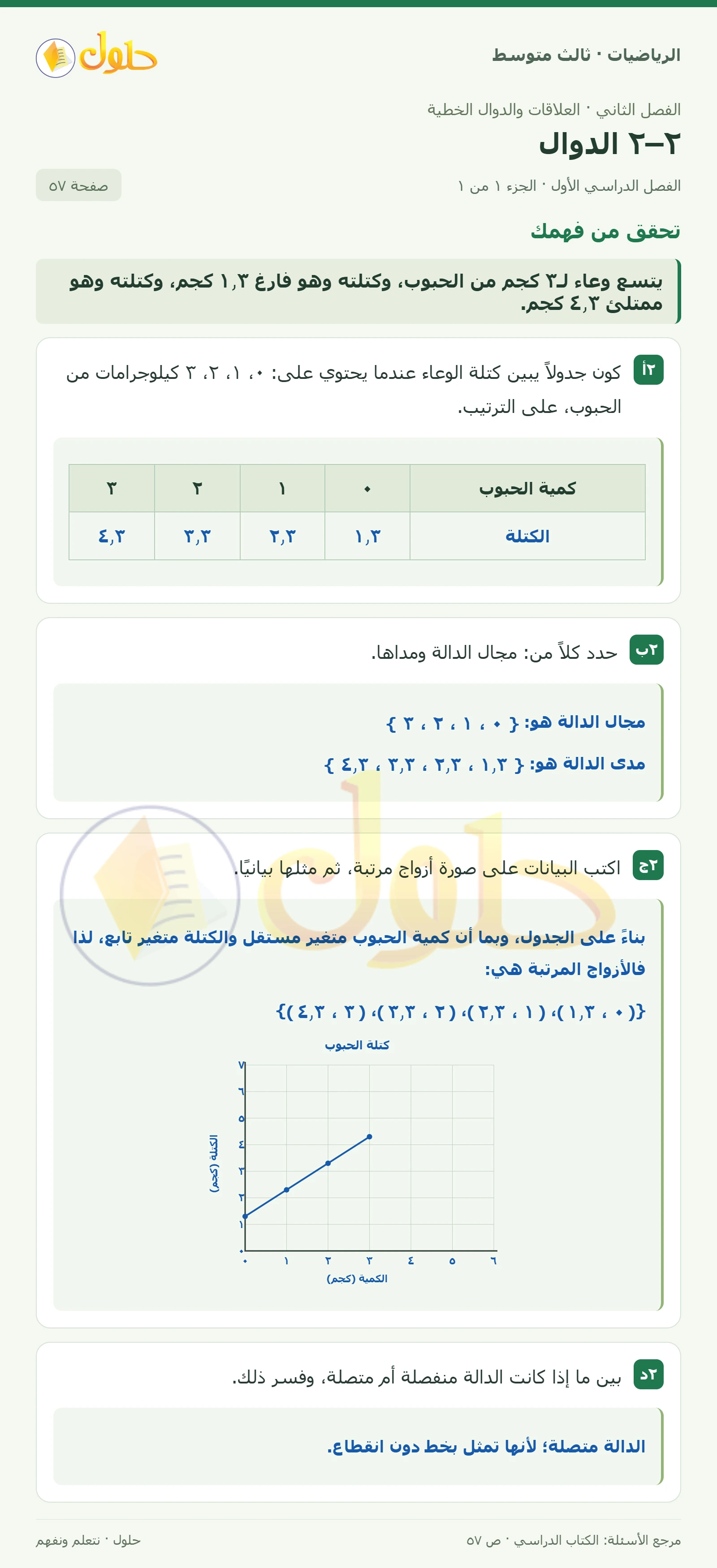 الرياضيات ثالث متوسط، الفصل ٢، صفحة ٥٧، الجزء ١