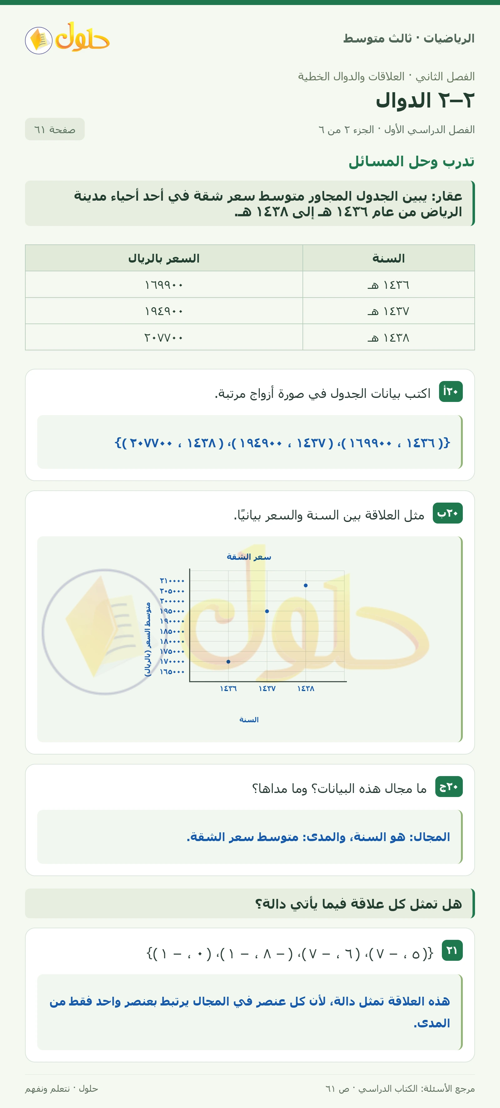 الرياضيات ثالث متوسط، الفصل ٢، صفحة ٦١، الجزء ٢