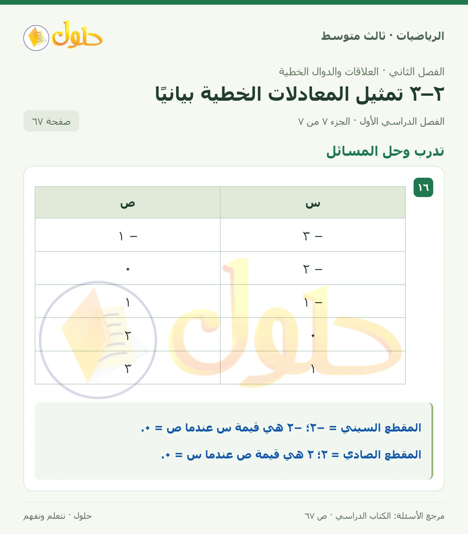 الرياضيات ثالث متوسط، الفصل ٢، صفحة ٦٧، الجزء ٧