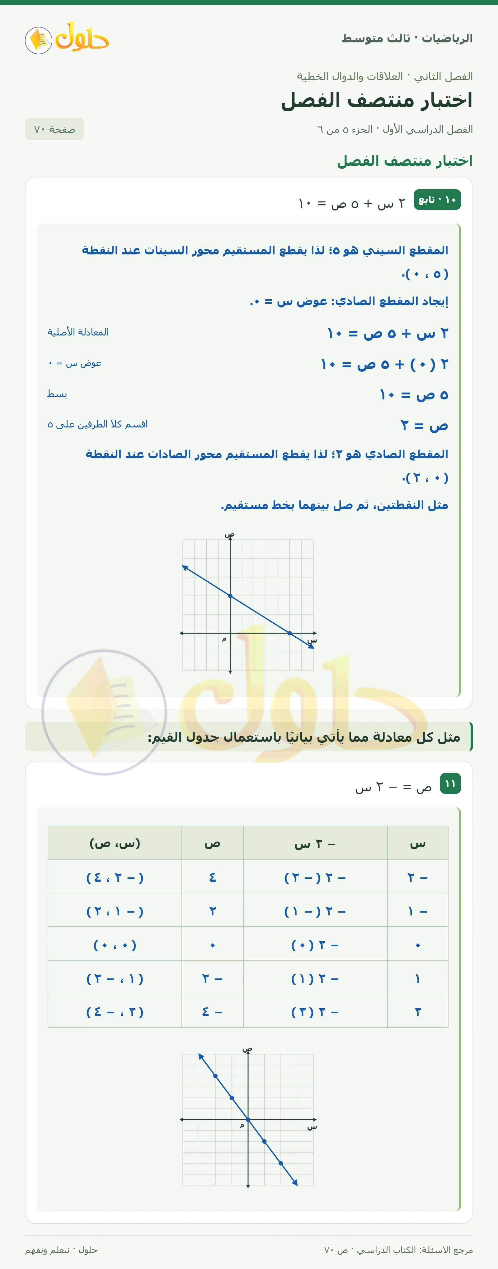 الرياضيات ثالث متوسط، الفصل ٢، صفحة ٧٠، الجزء ٥