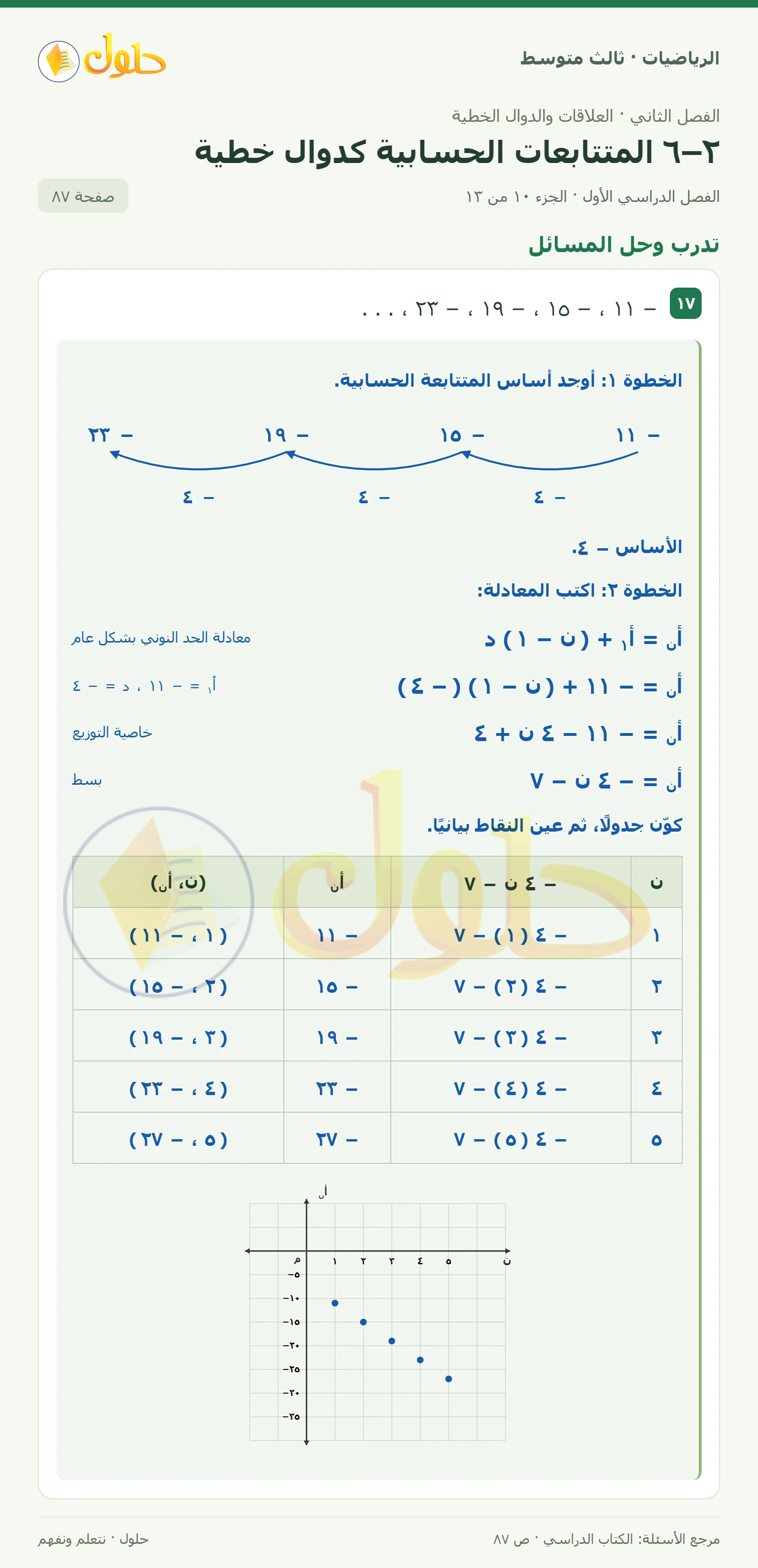 الرياضيات ثالث متوسط، الفصل ٢، صفحة ٨٧، الجزء ١٠