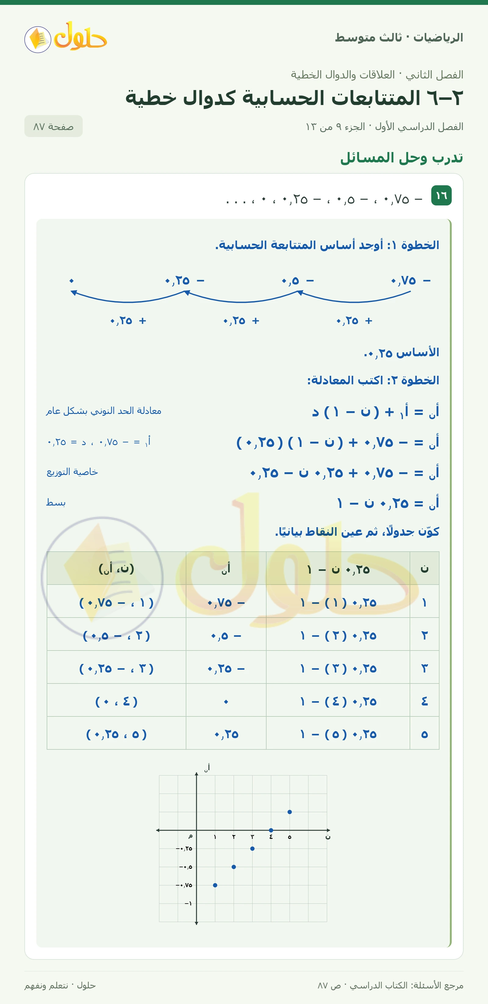 الرياضيات ثالث متوسط، الفصل ٢، صفحة ٨٧، الجزء ٩