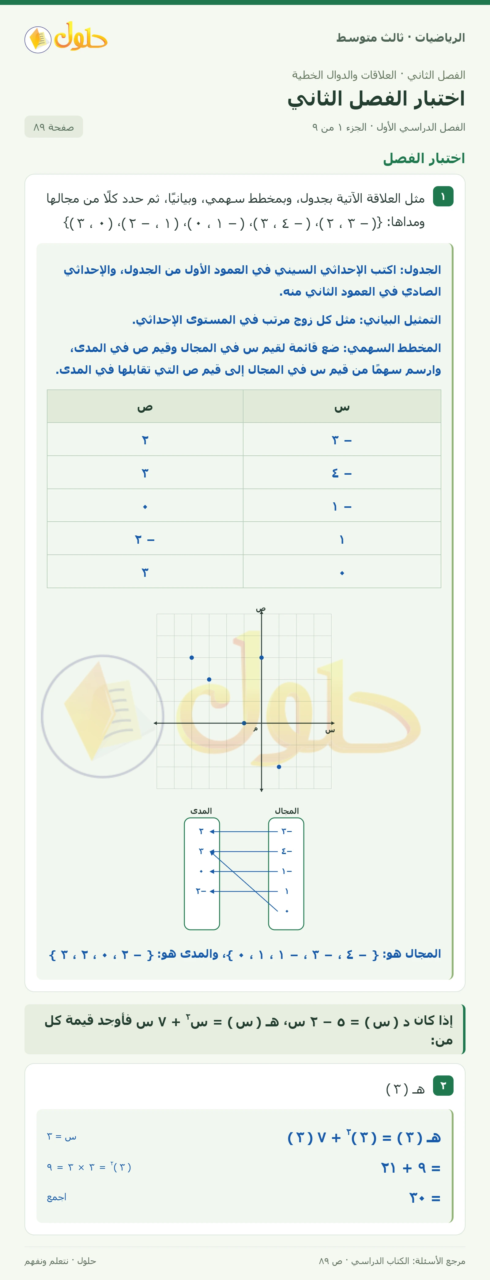 الرياضيات ثالث متوسط، الفصل ٢، صفحة ٨٩، الجزء ١