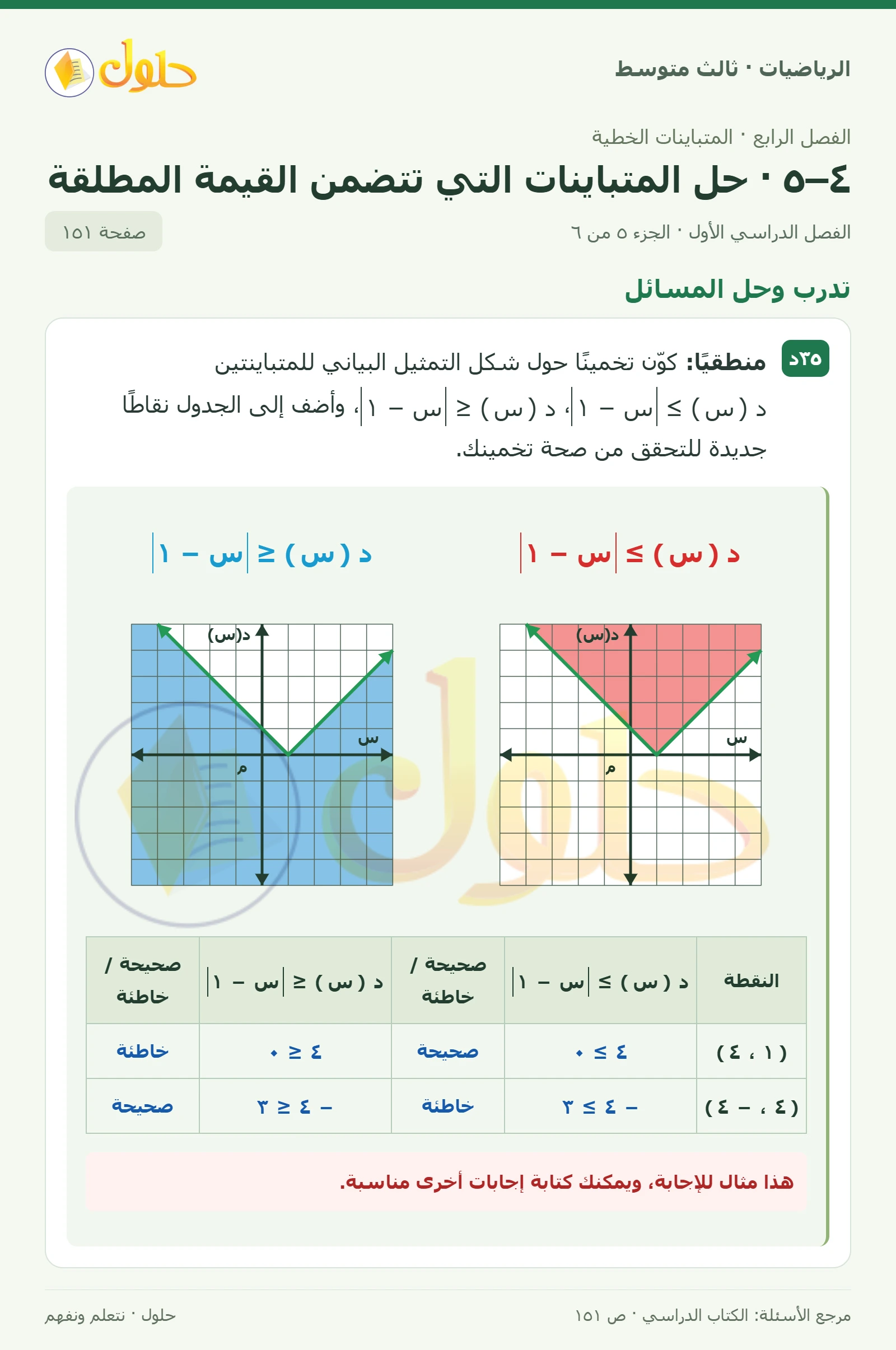 الرياضيات ثالث متوسط، الفصل ٤، صفحة ١٥١، الجزء ٥