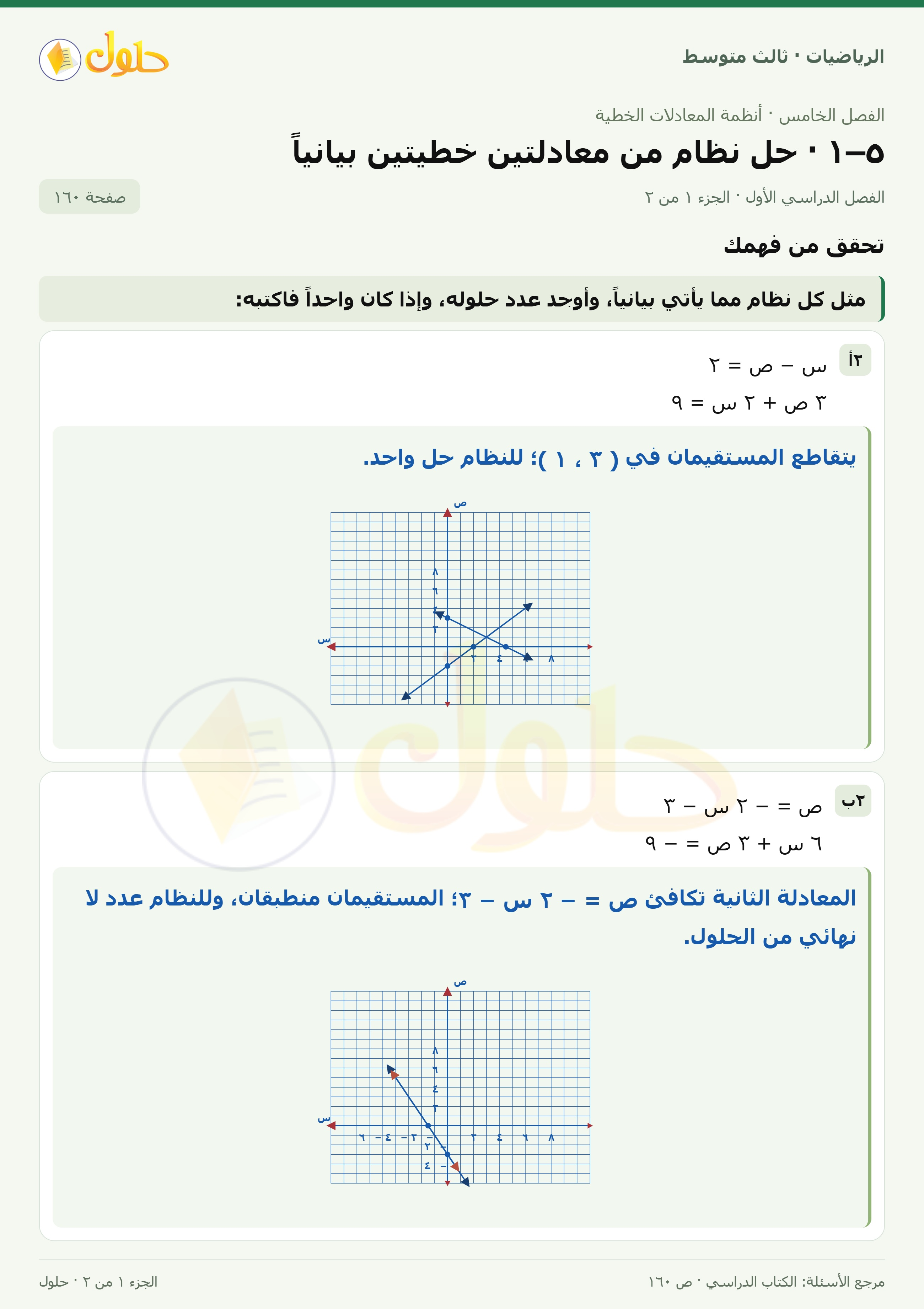 الرياضيات ثالث متوسط، الفصل ٥، صفحة ١٦٠، الجزء ١