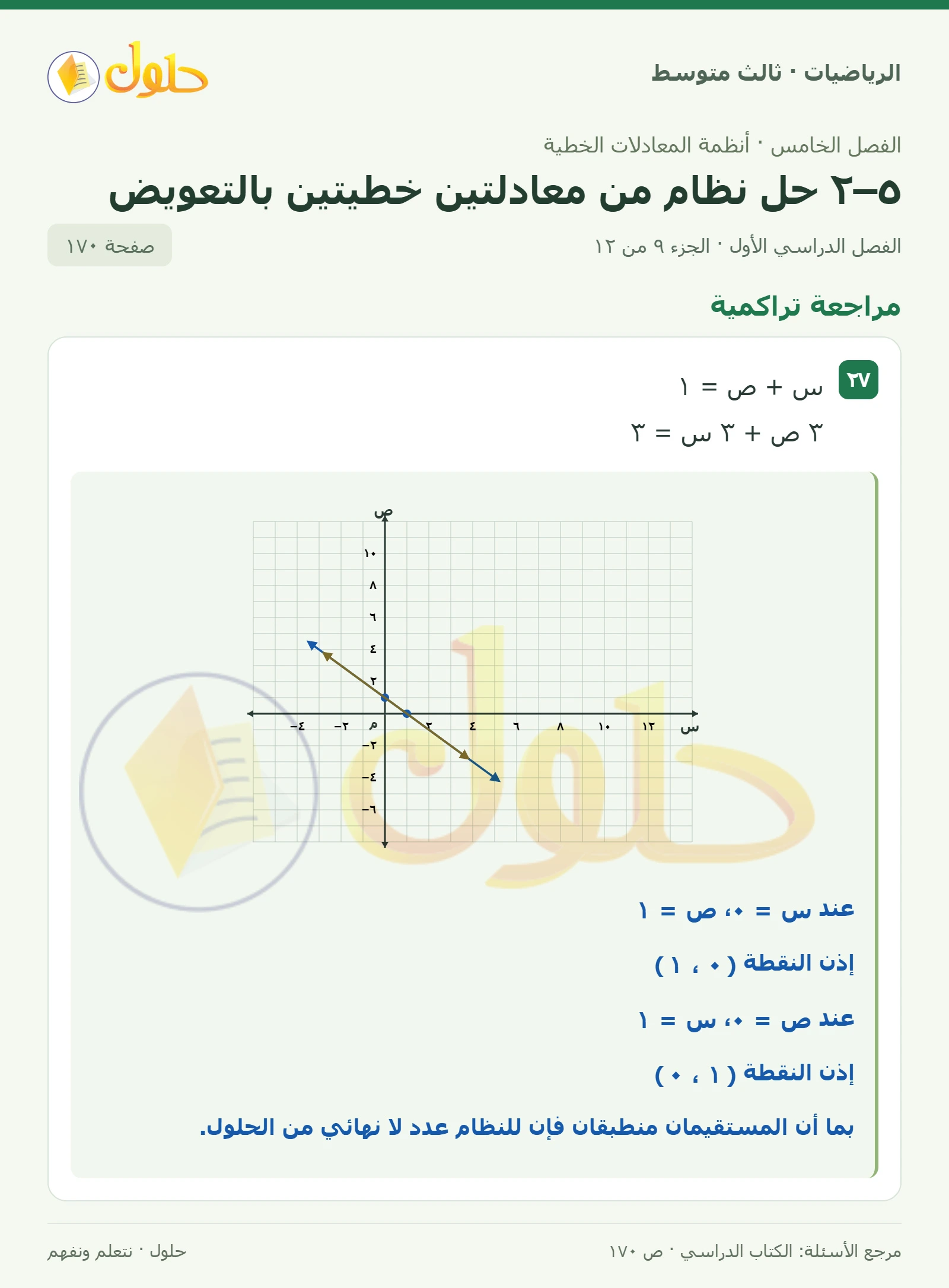الرياضيات ثالث متوسط، الفصل ٥، صفحة ١٧٠، الجزء ٩