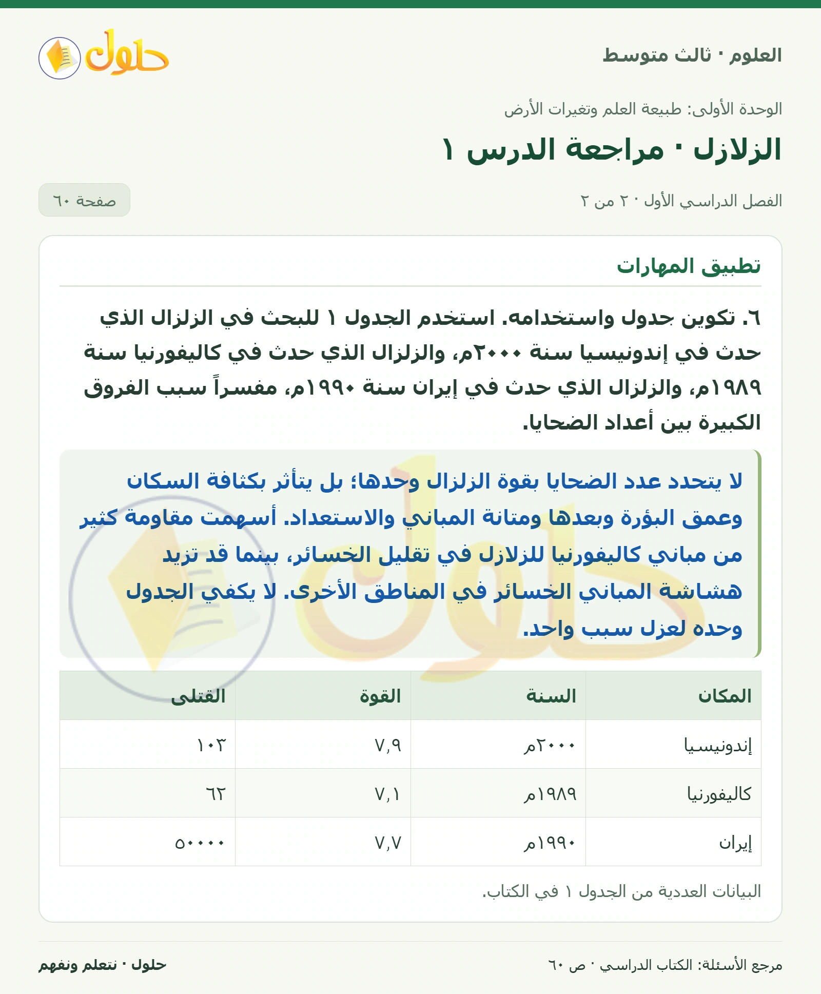 العلوم للصف الثالث المتوسط، صفحة 60، الجزء 2: ١. اشرح ما يحدث للصخور عند تجاوز حد المرونة.