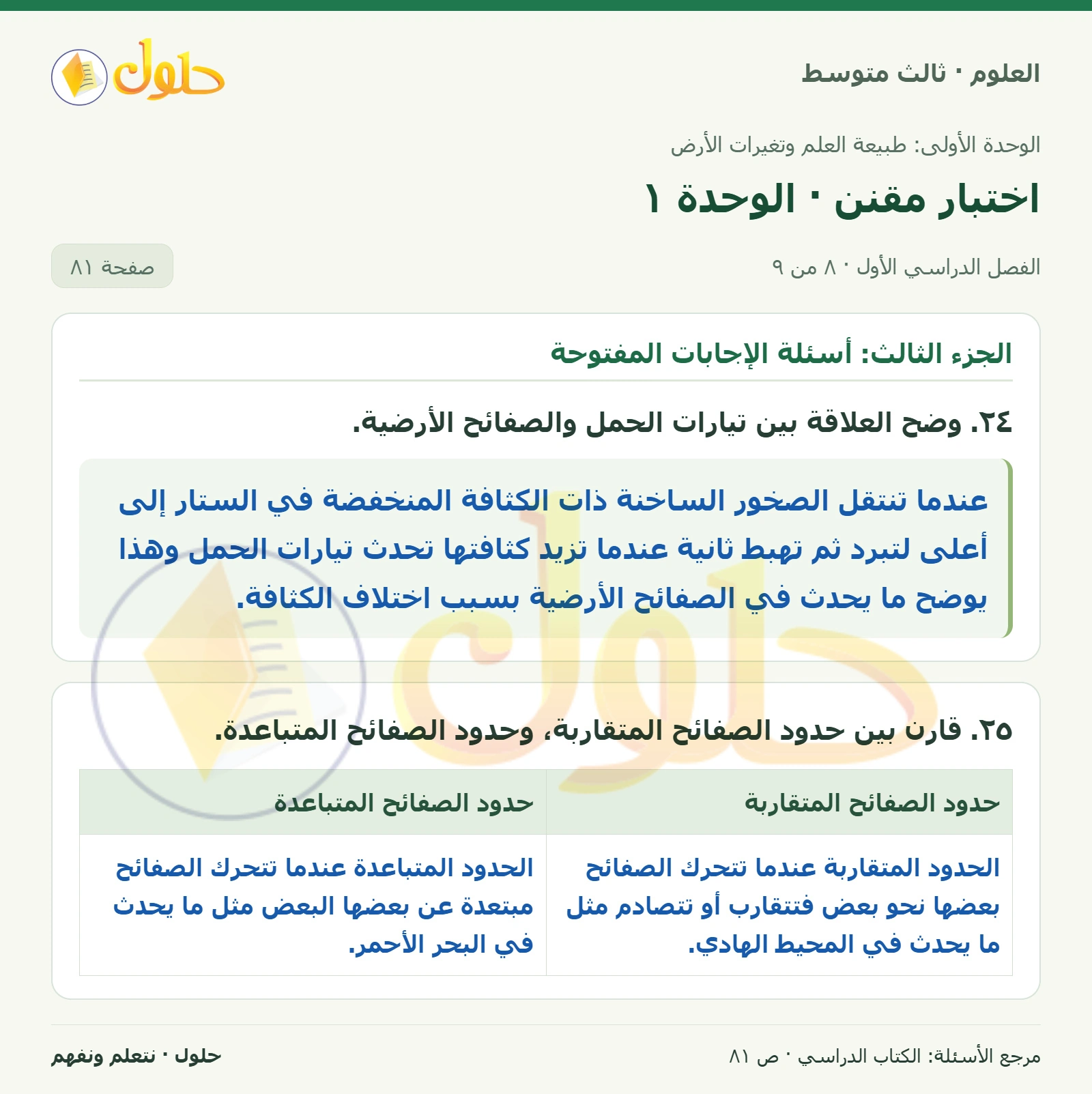 العلوم للصف الثالث المتوسط، صفحة 81، الجزء 8: ١١. أي الجزر التالية أقدم: