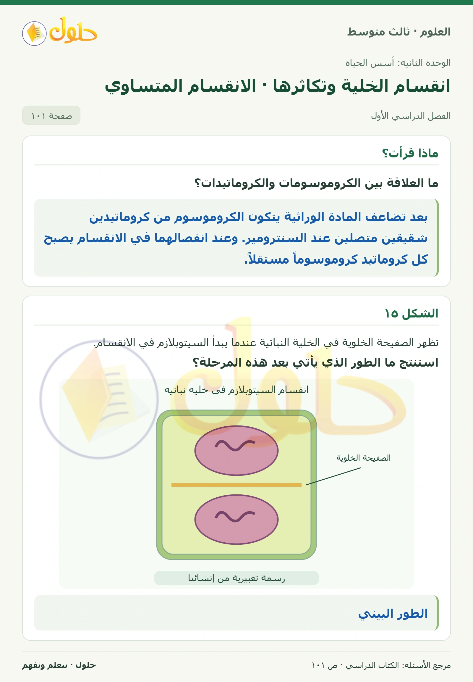 العلوم للصف الثالث المتوسط، صفحة 101، الجزء 1: ما العلاقة بين الكروموسومات والكروماتيدات؟