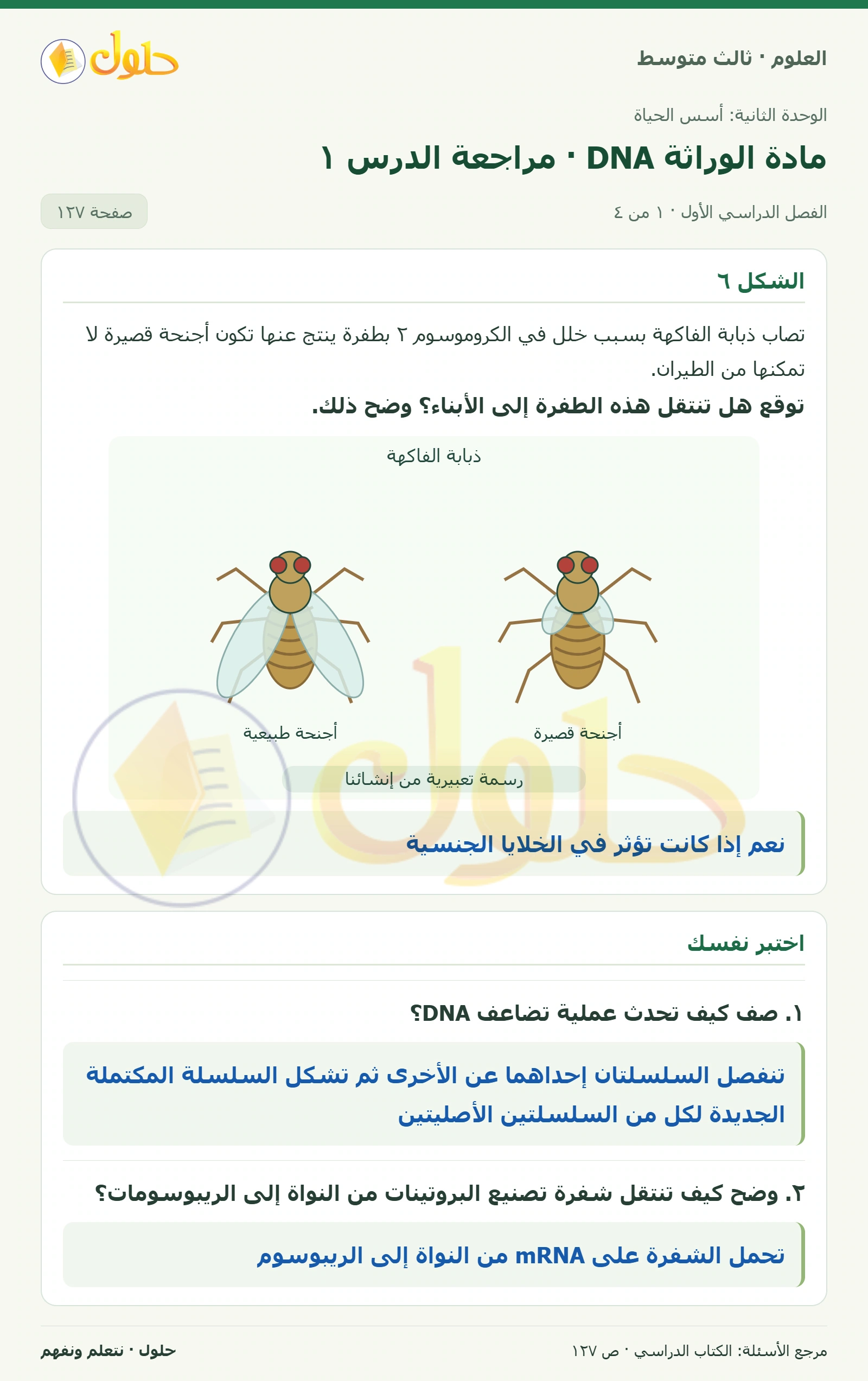 العلوم للصف الثالث المتوسط، صفحة 127، الجزء 1: توقع هل تنتقل هذه الطفرة إلى الأبناء؟ وضح ذلك.