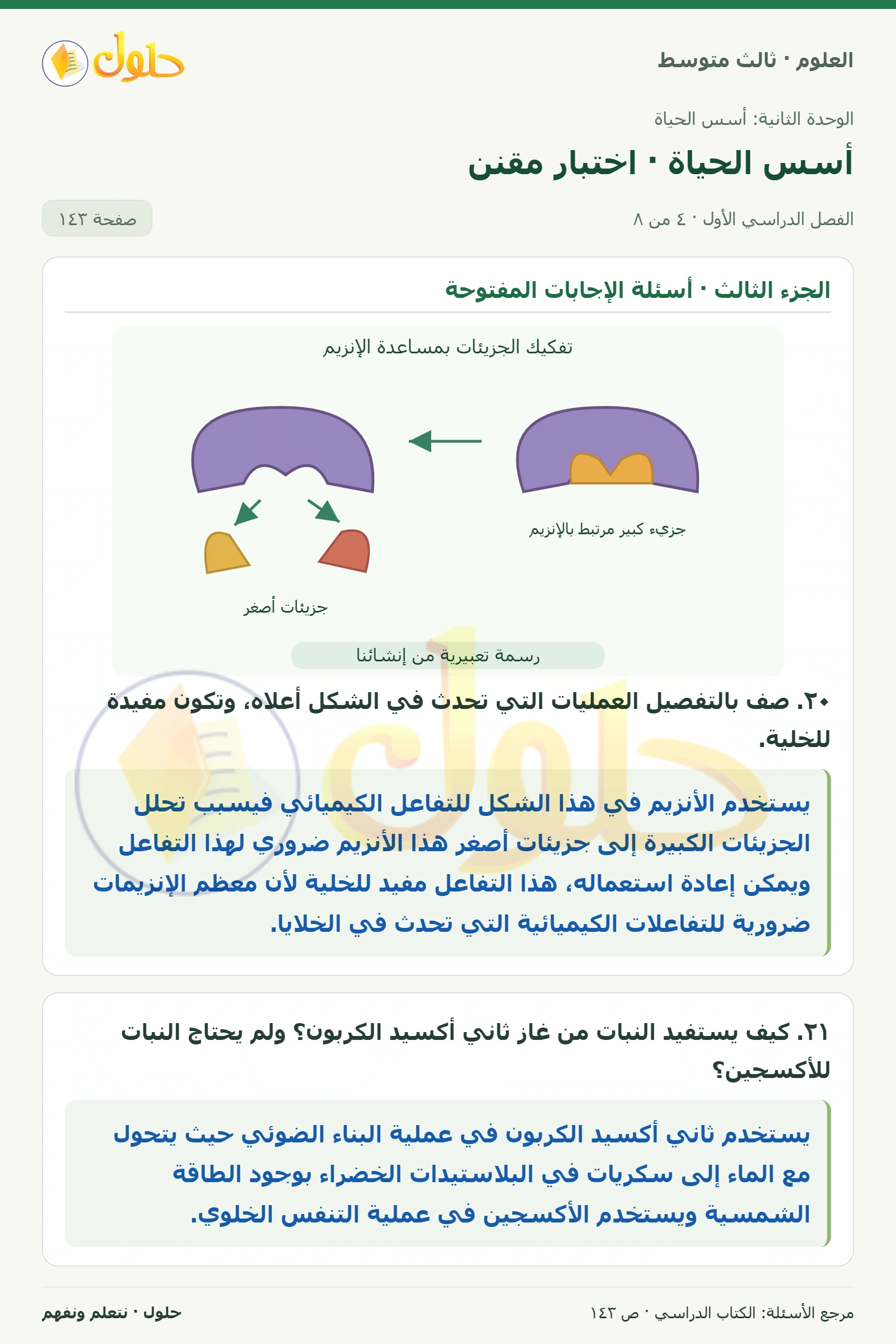 العلوم للصف الثالث المتوسط، صفحة 143، الجزء 4: ١٥. ماذا يحدث للكروموسومات في كل من المرحلتين الأولى والثانية من الانقسام المنصف؟