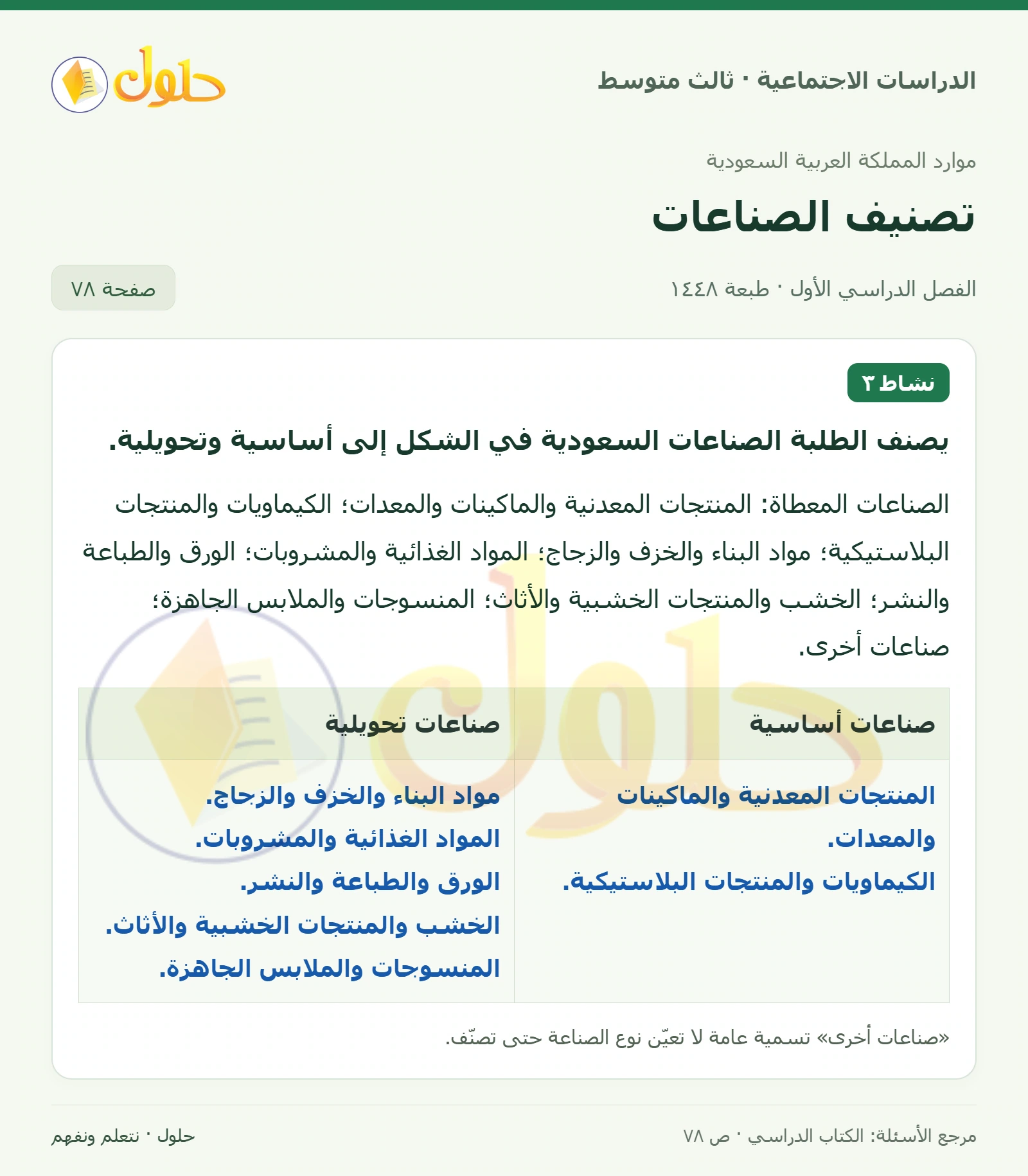 حل الدراسات الاجتماعية للصف الثالث المتوسط صفحة 78